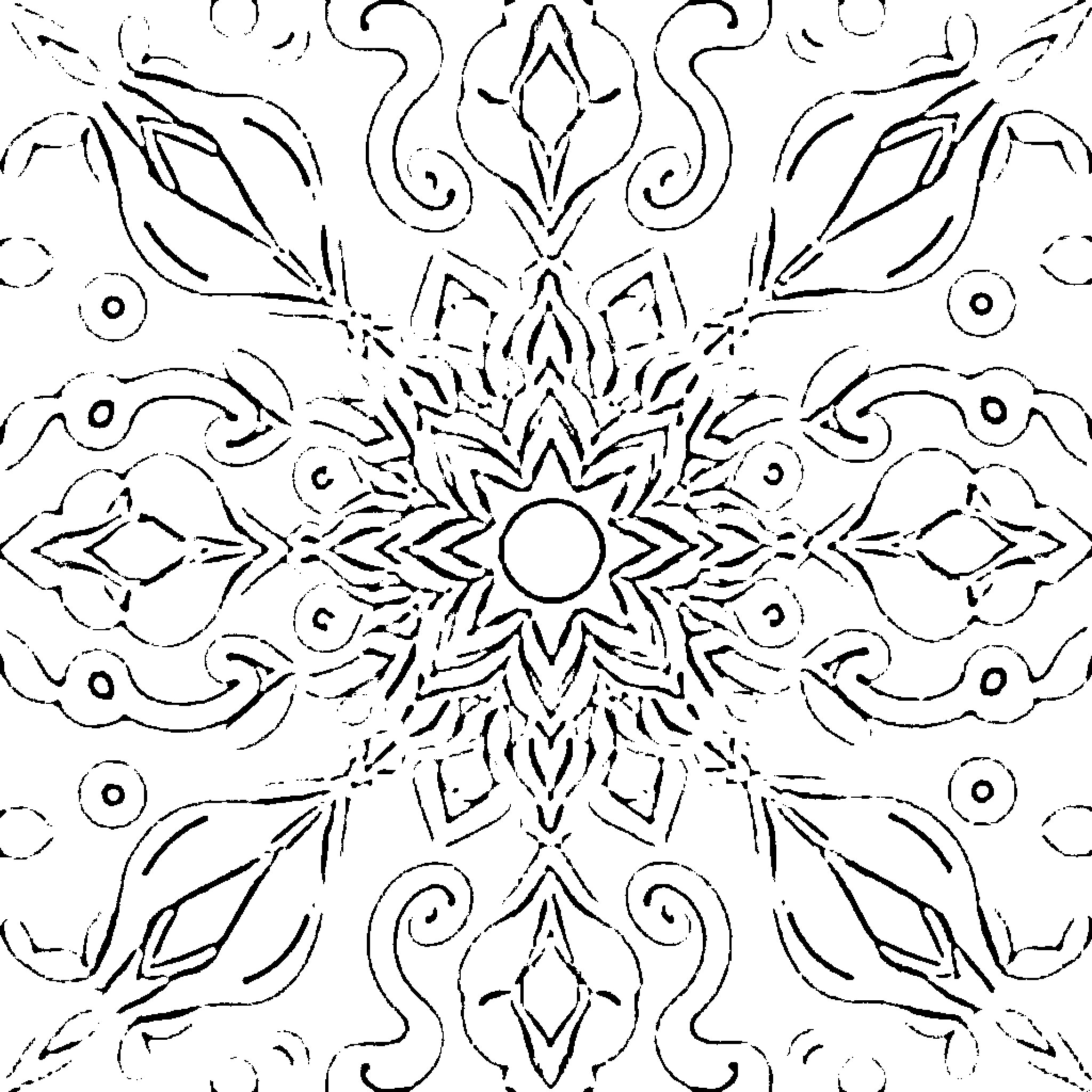 Ornament with intricate symmetrical patterns Coloring Page (free black-and-white line drawing printable PDF for all, from beginners to advanced learners, including children, teens, adults, and seniors)