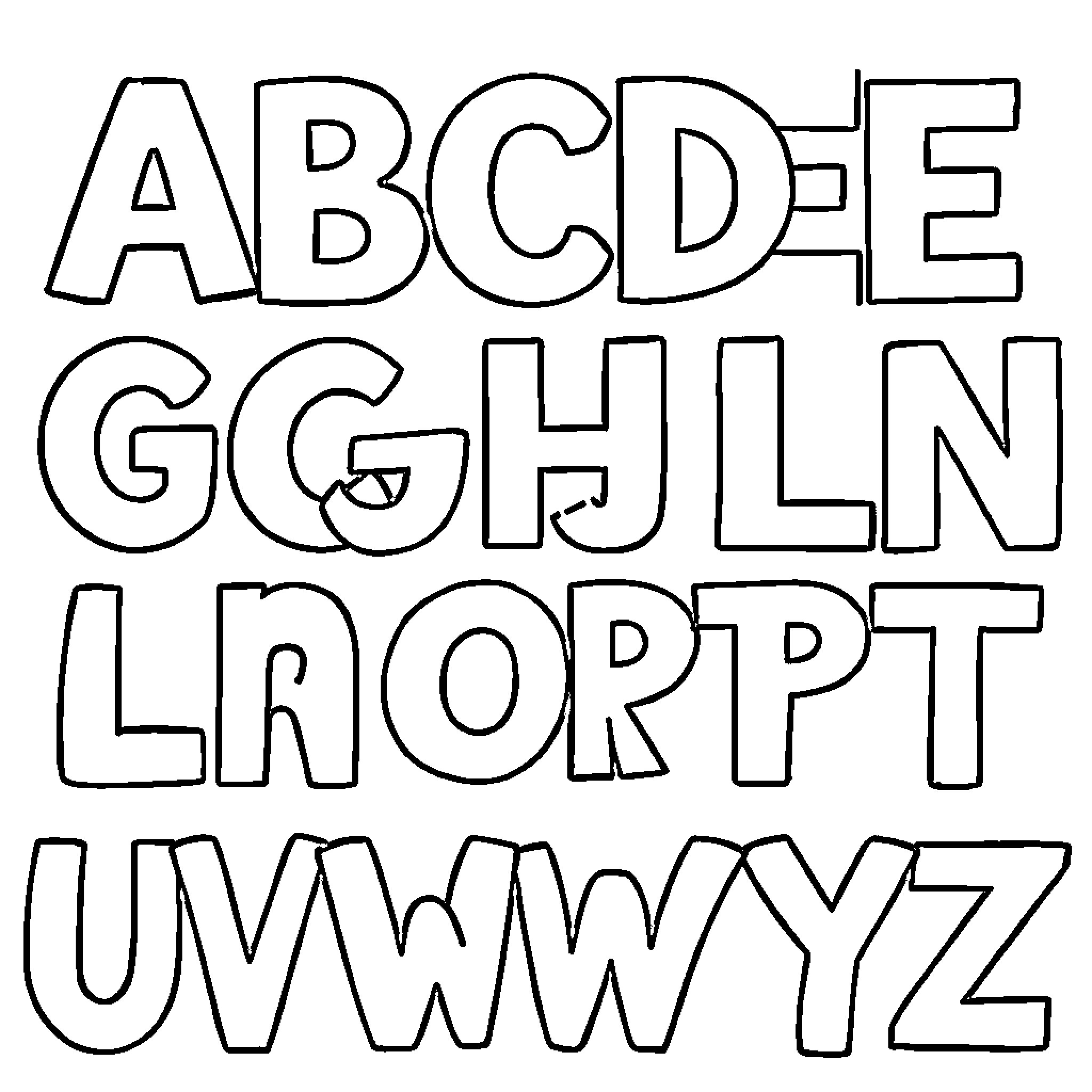 Alphabet letters in hand-drawn style Coloring Page (free black-and-white line drawing printable PDF for all, from beginners to advanced learners, including children, teens, adults, and seniors)
