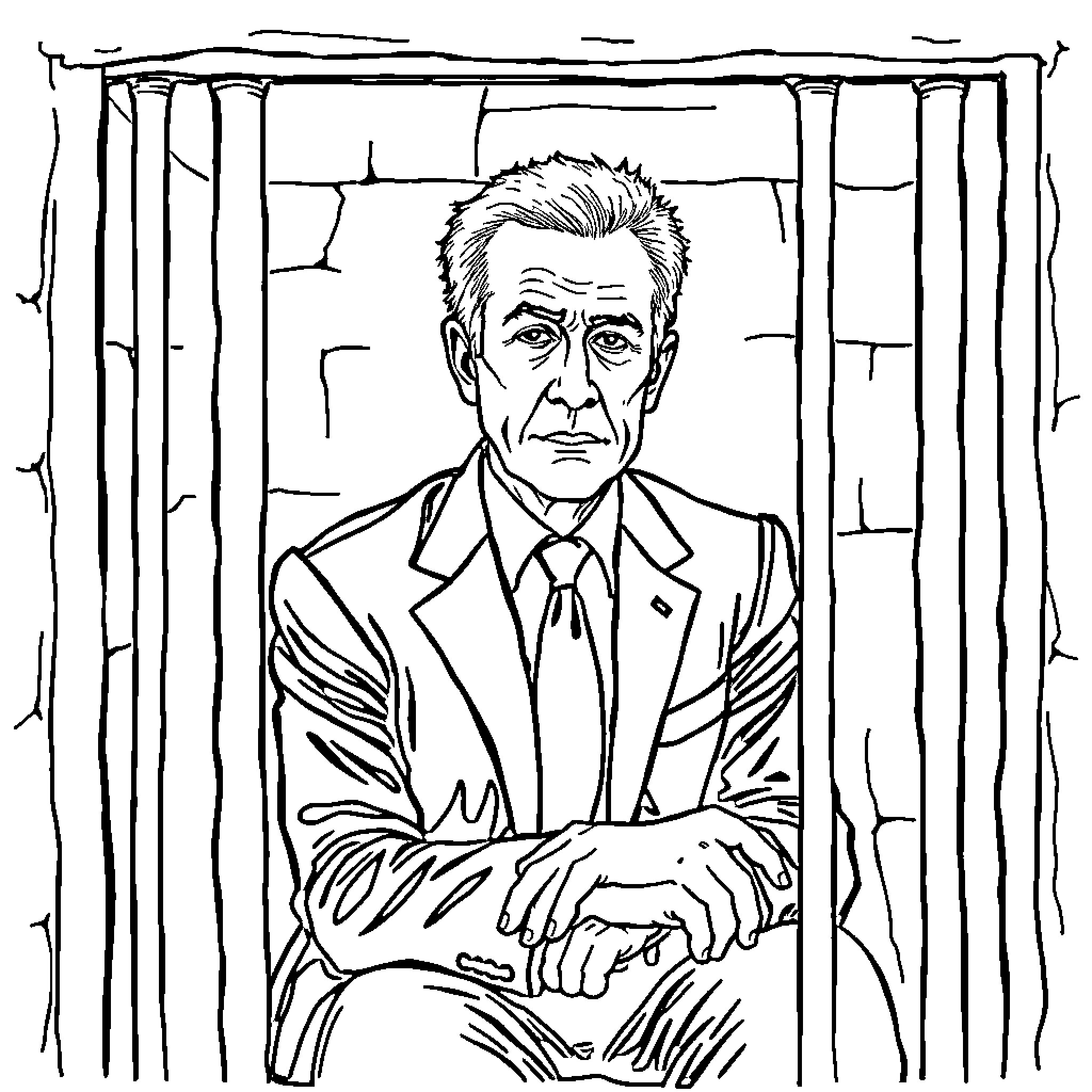 Sarkozy's Serious Expression in Formal Attire Coloring Page (free black-and-white line drawing printable PDF for all, from beginners to advanced learners, including children, teens, adults, and seniors)