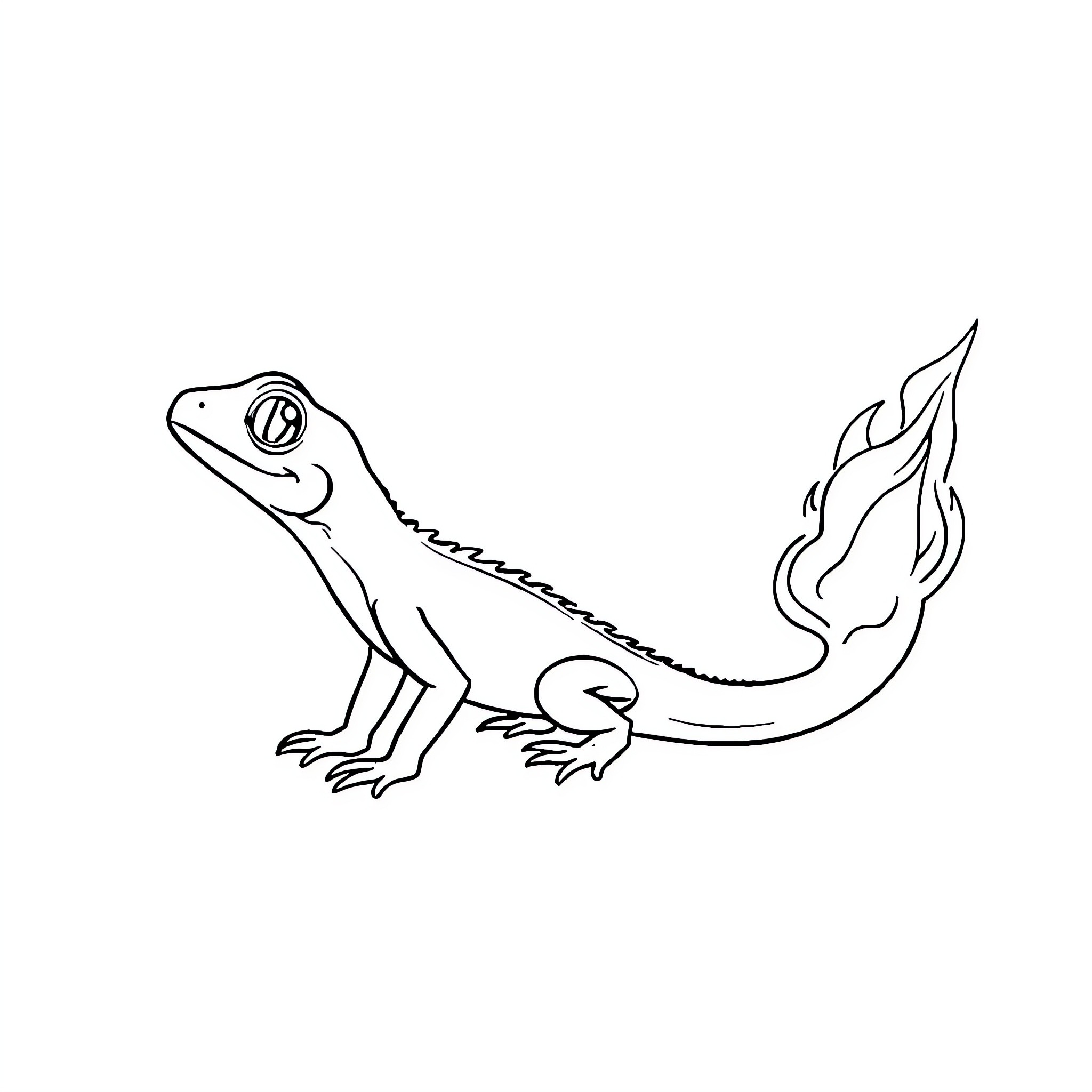 Charmander with fiery tail in a simple sketch Coloring Page (free black-and-white line drawing printable PDF for all, from beginners to advanced learners, including children, teens, adults, and seniors)
