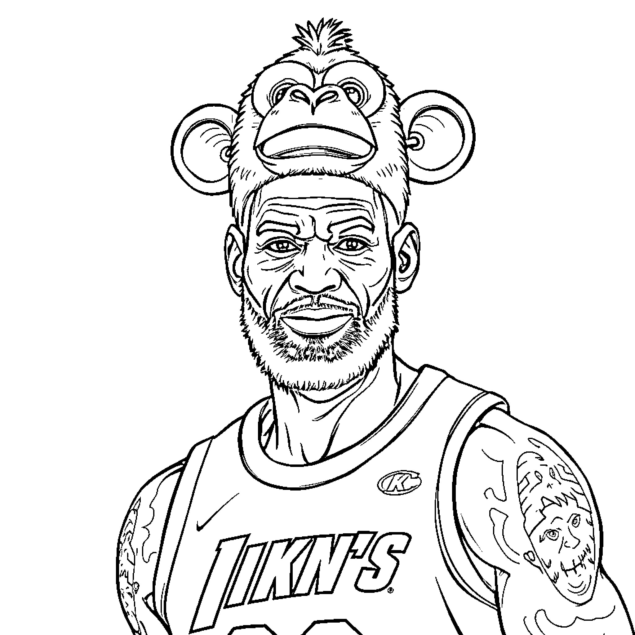 LeBron James wearing a unique basketball uniform Coloring Page (free black-and-white line drawing printable PDF for all, from beginners to advanced learners, including children, teens, adults, and seniors)