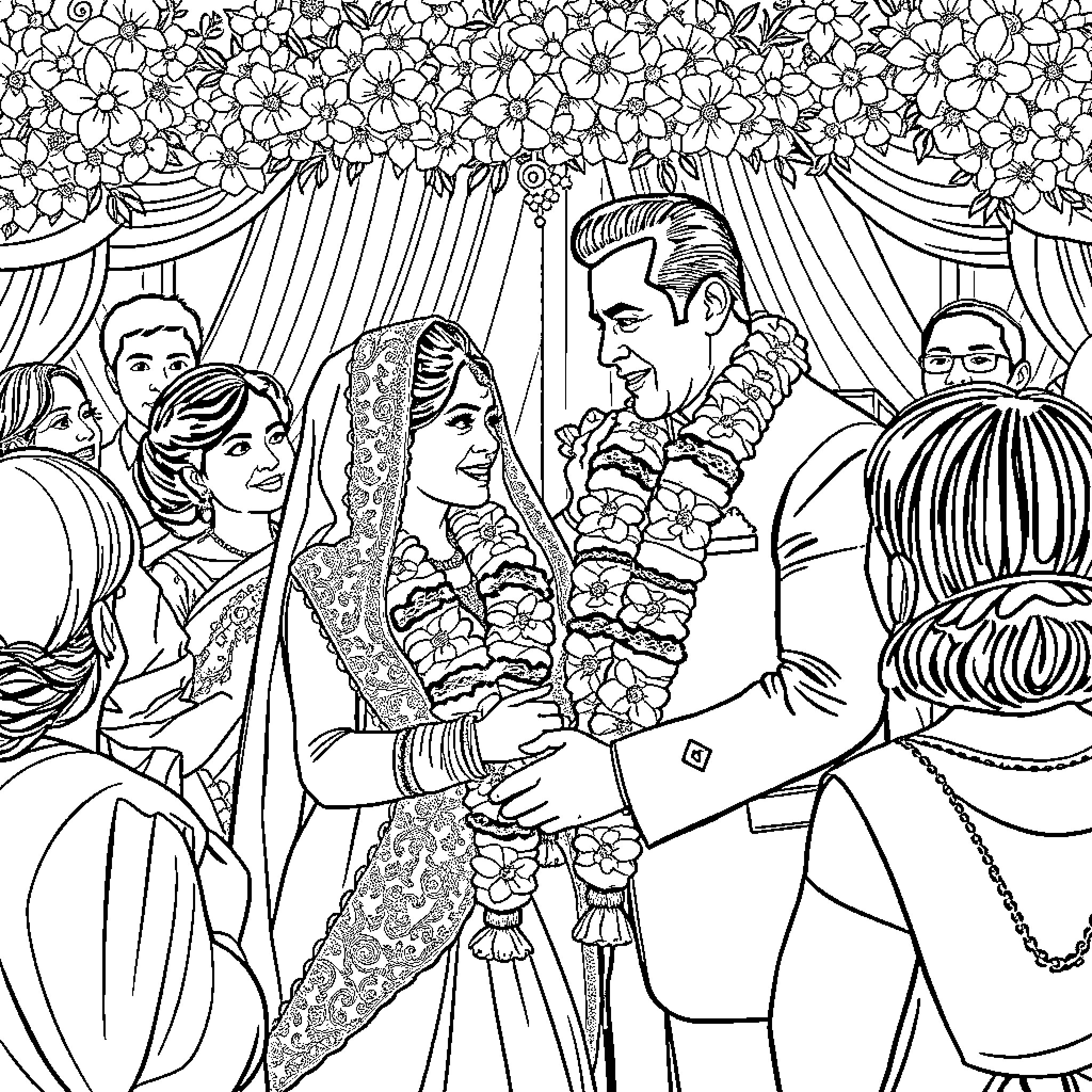 Salman Khan in an elegant wedding ceremony Coloring Page (free black-and-white line drawing printable PDF for all, from beginners to advanced learners, including children, teens, adults, and seniors)