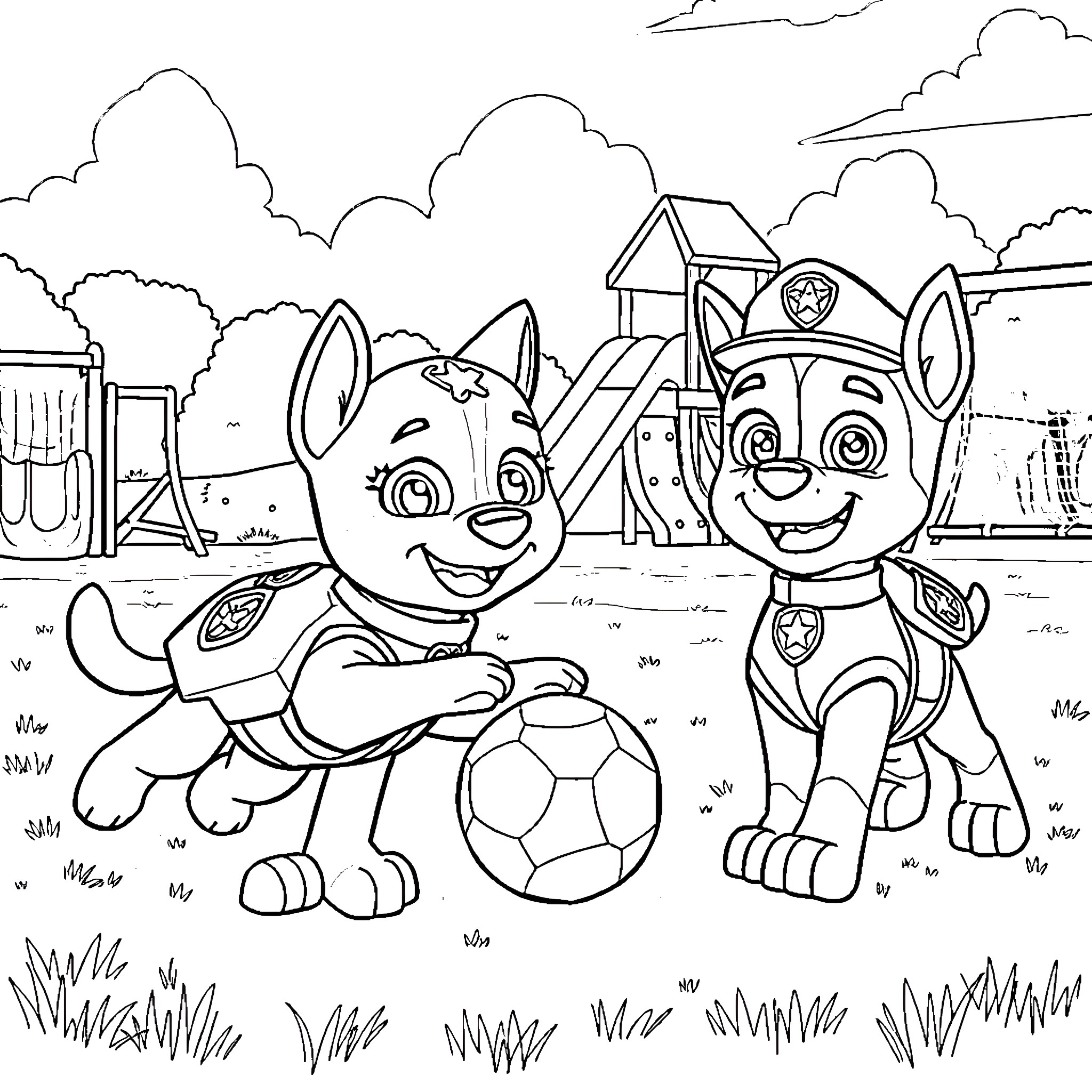 Bluey and Pals' Outdoor Adventure Coloring Page (free black-and-white line drawing printable PDF for all, from beginners to advanced learners, including children, teens, adults, and seniors)