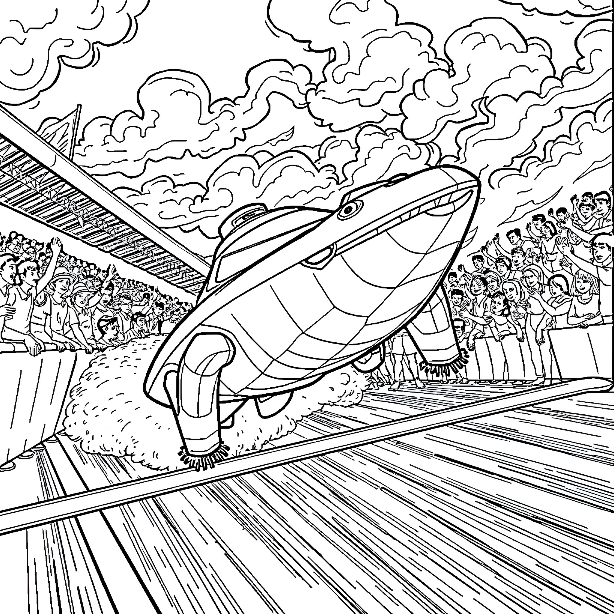 Tuatara racing through the stadium Coloring Page (free black-and-white line drawing printable PDF for all, from beginners to advanced learners, including children, teens, adults, and seniors)