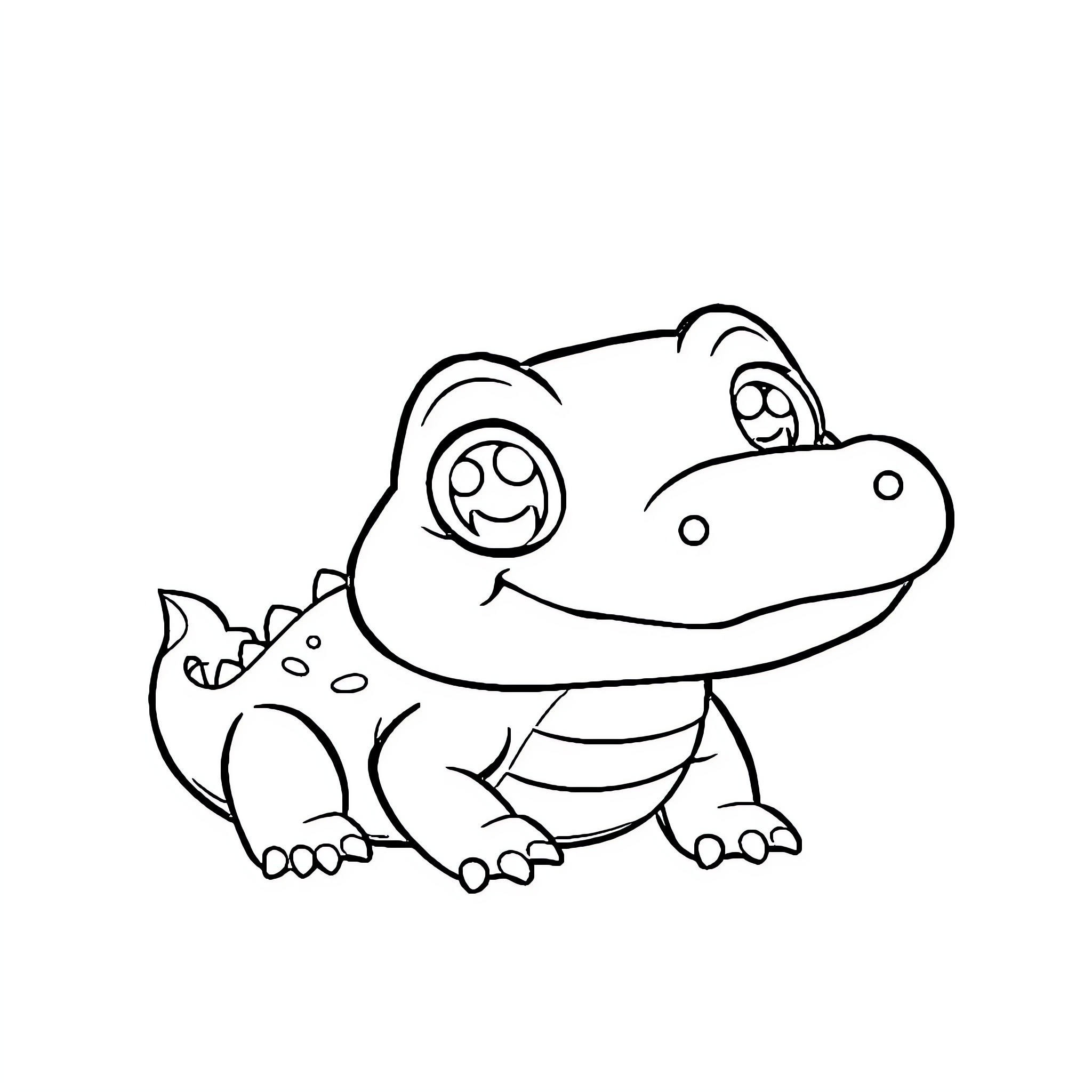Alligator smiling and looking happy Coloring Page (free black-and-white line drawing printable PDF for all, from beginners to advanced learners, including children, teens, adults, and seniors)