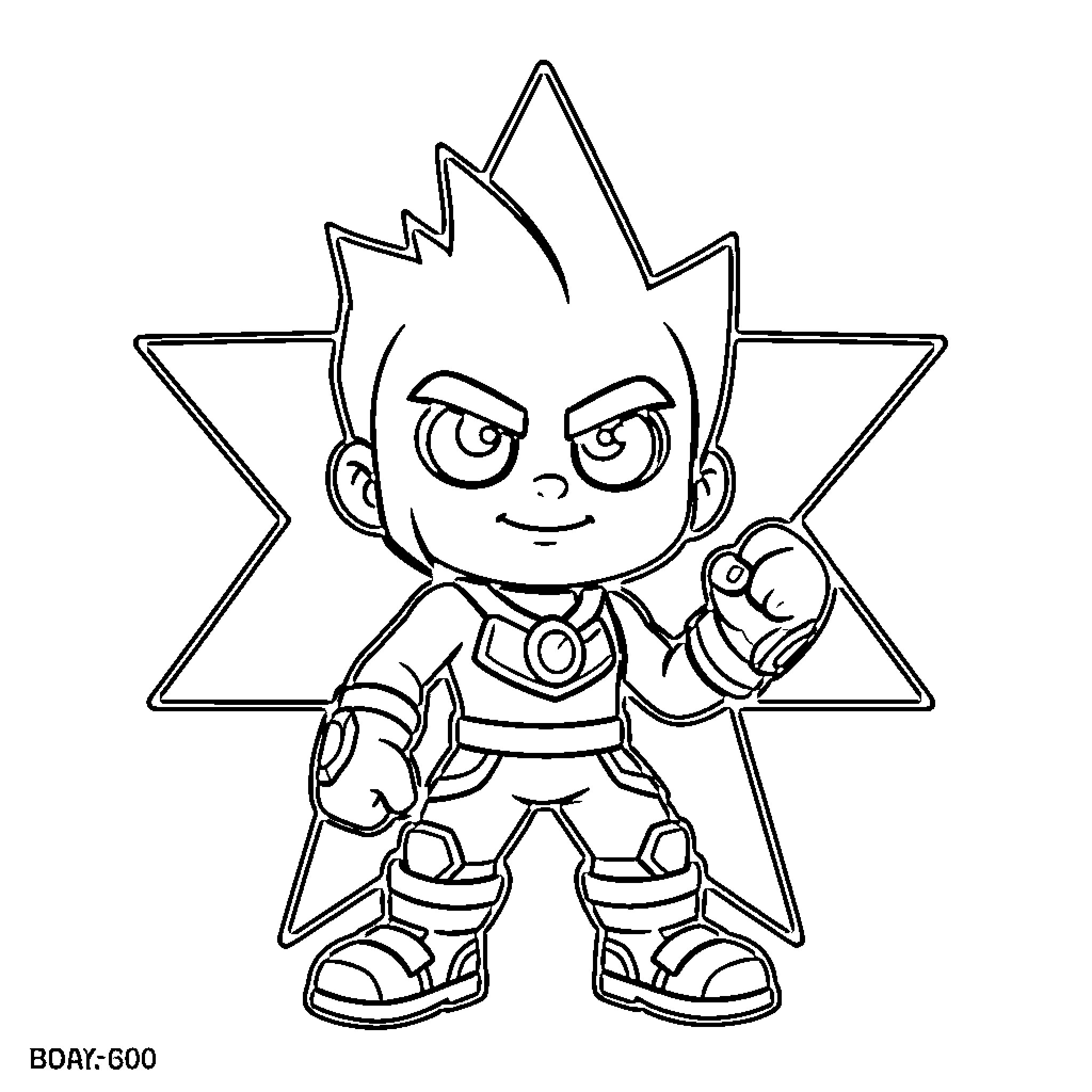 Star Nova superhero standing confidently in a powerful pose Coloring Page (free black-and-white line drawing printable PDF for all, from beginners to advanced learners, including children, teens, adults, and seniors)