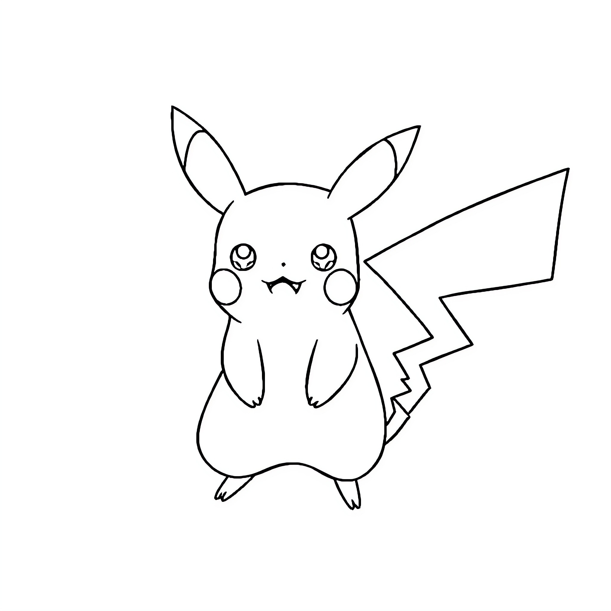 Pikachu in a simple outline drawing Coloring Page (free black-and-white line drawing printable PDF for all, from beginners to advanced learners, including children, teens, adults, and seniors)