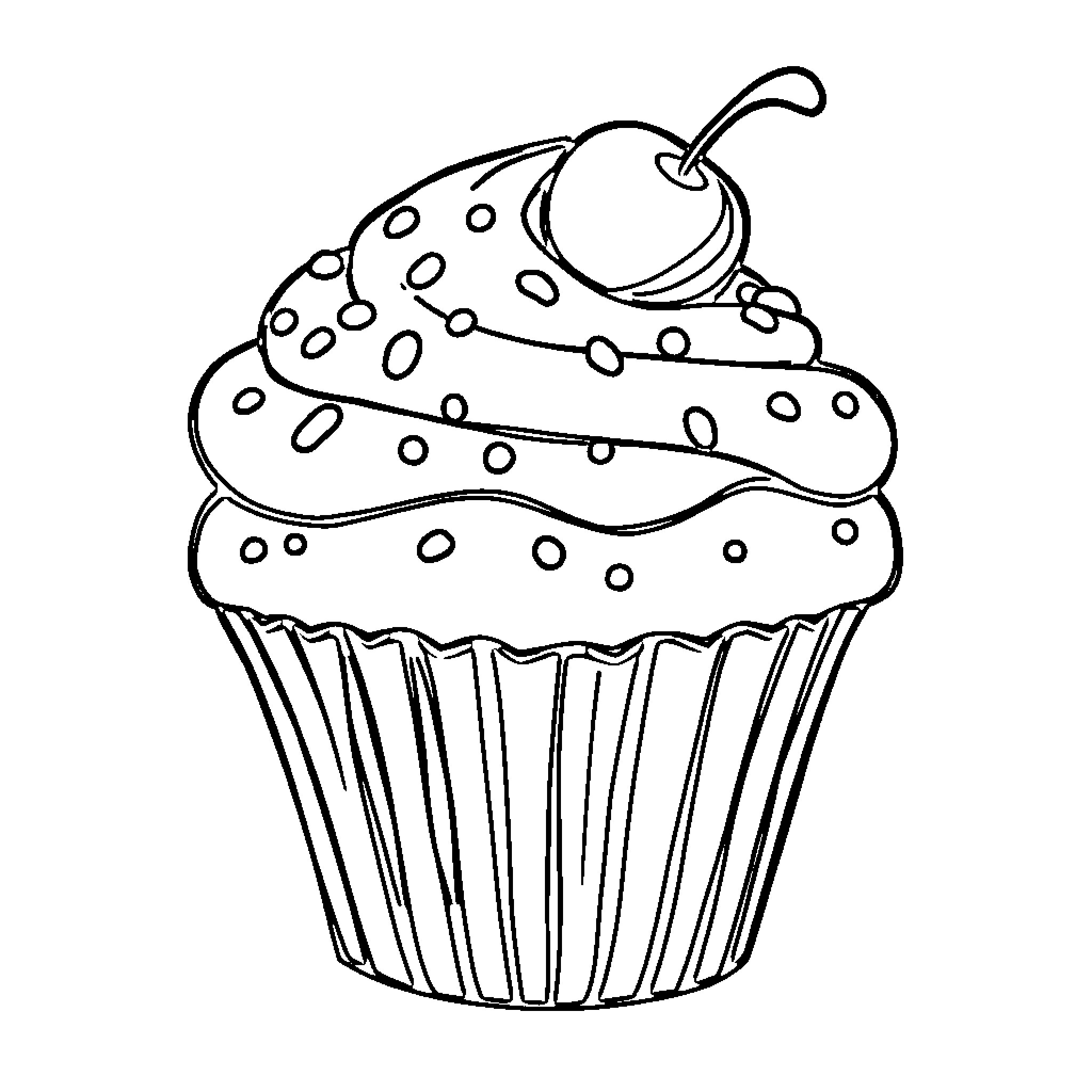 Cupcake with decorative frosting Coloring Page (free black-and-white line drawing printable PDF for all, from beginners to advanced learners, including children, teens, adults, and seniors)