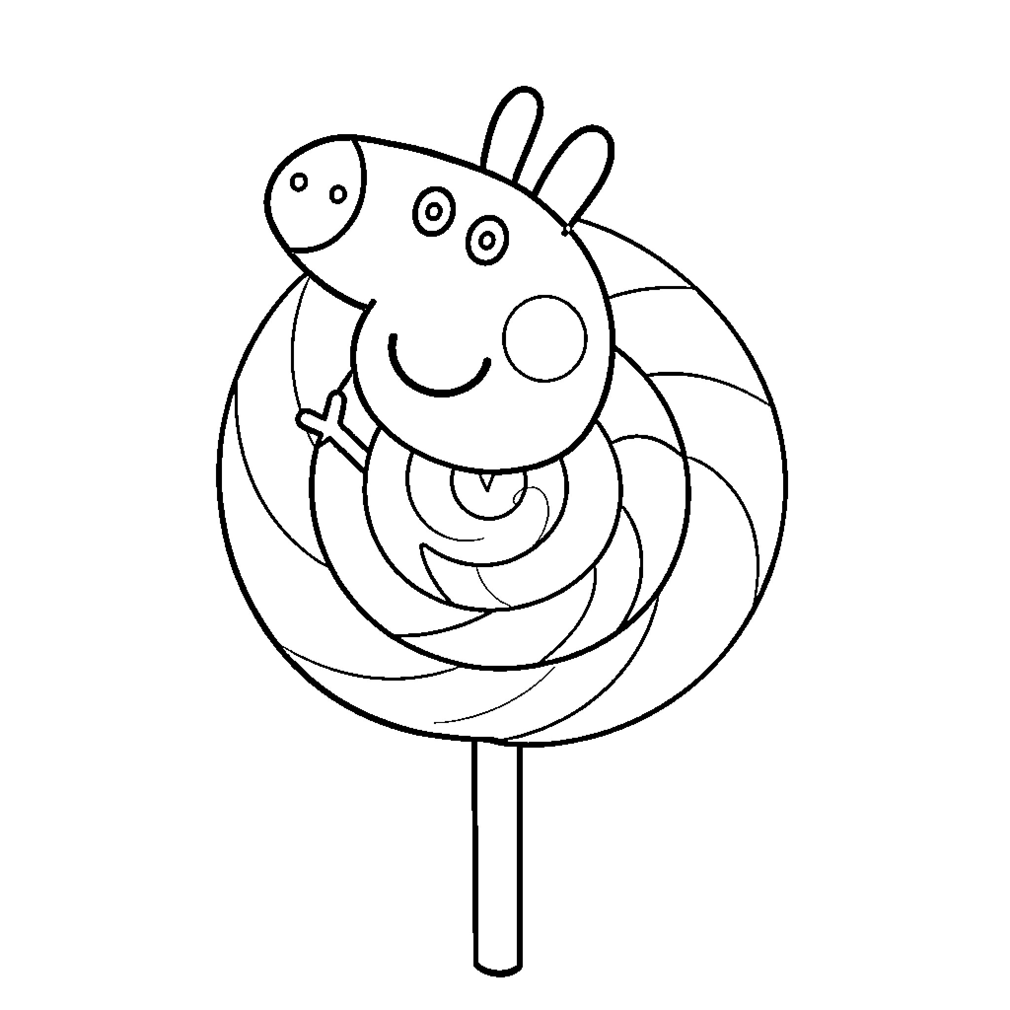 Peppa Pig happy lollipop illustration Coloring Page (free black-and-white line drawing printable PDF for all, from beginners to advanced learners, including children, teens, adults, and seniors)
