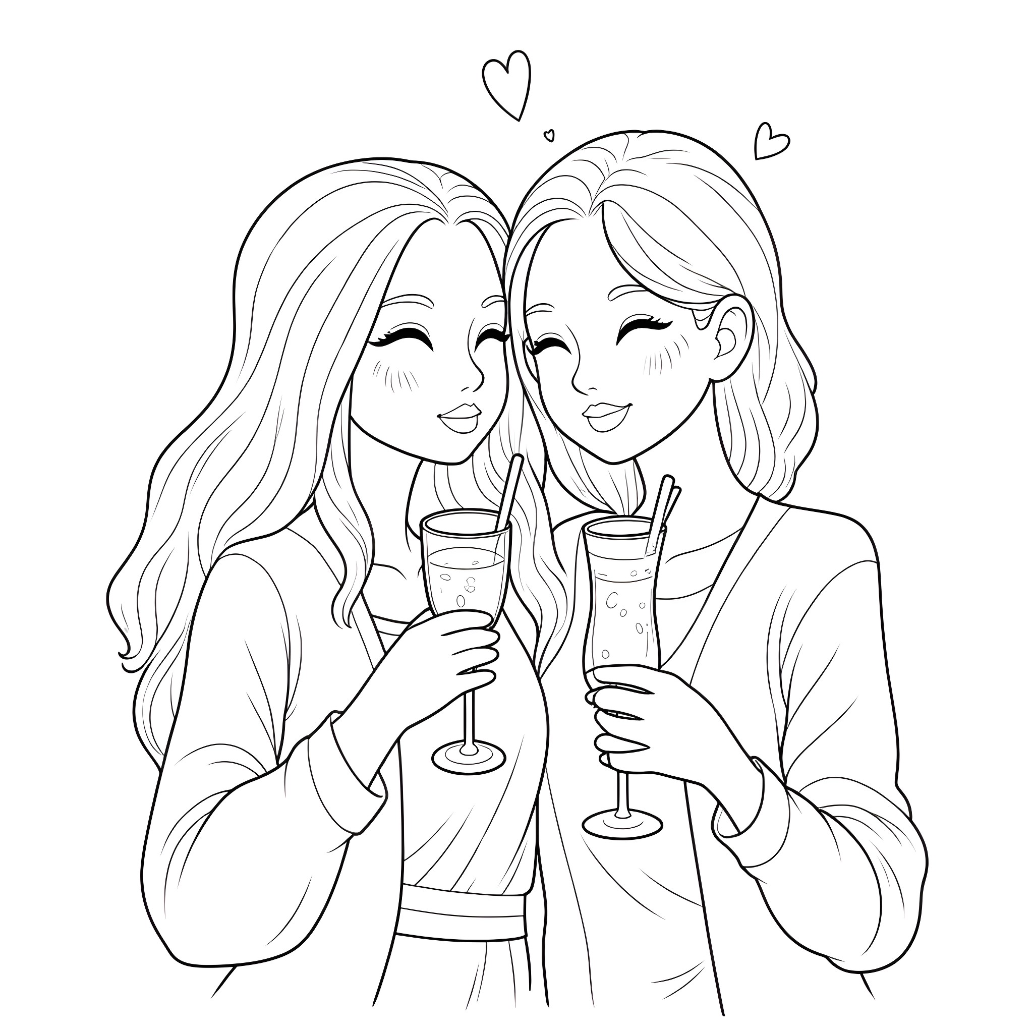 Friend Enjoying Drinks with Companion Coloring Page (free black-and-white line drawing printable PDF for all, from beginners to advanced learners, including children, teens, adults, and seniors)