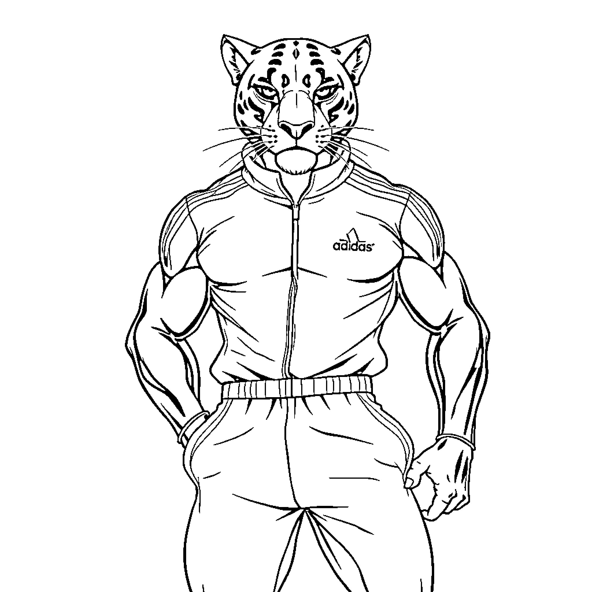 Panther athlete in sporty outfit Coloring Page (free black-and-white line drawing printable PDF for all, from beginners to advanced learners, including children, teens, adults, and seniors)