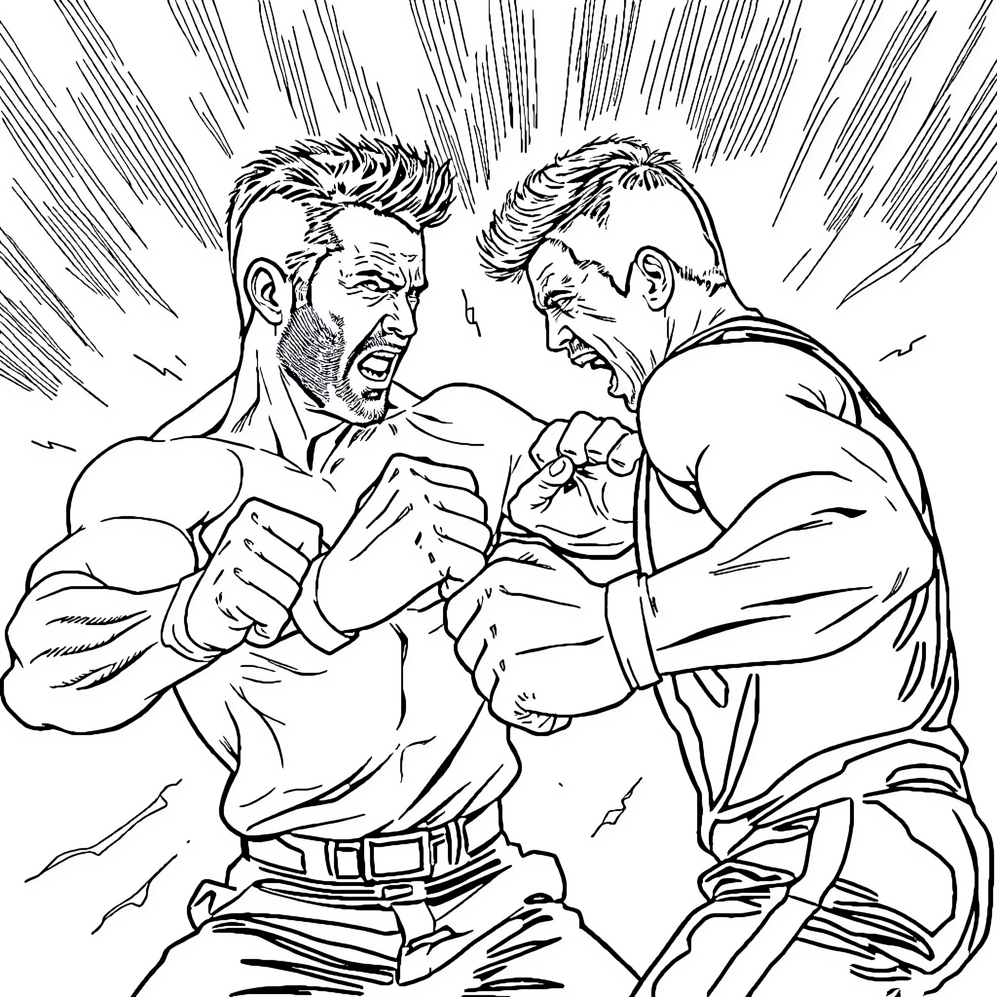 Mark Wahlberg in intense combat scene Coloring Page (free black-and-white line drawing printable PDF for all, from beginners to advanced learners, including children, teens, adults, and seniors)