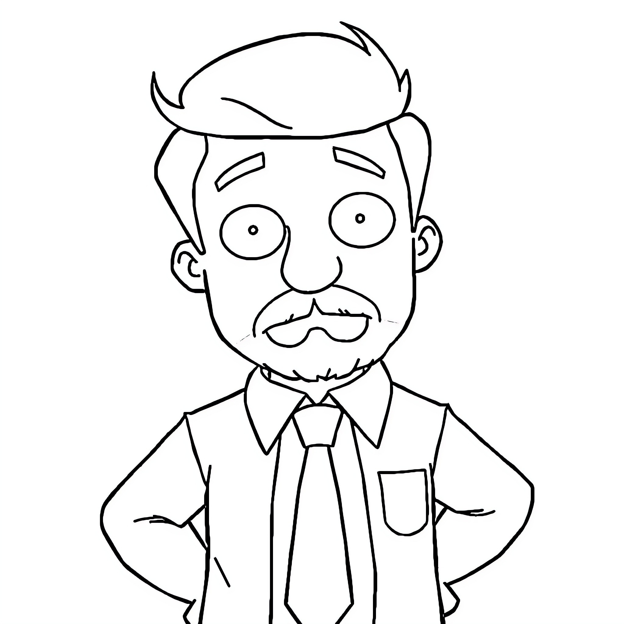 Stan the Surprised Office Worker Coloring Page (free black-and-white line drawing printable PDF for all, from beginners to advanced learners, including children, teens, adults, and seniors)