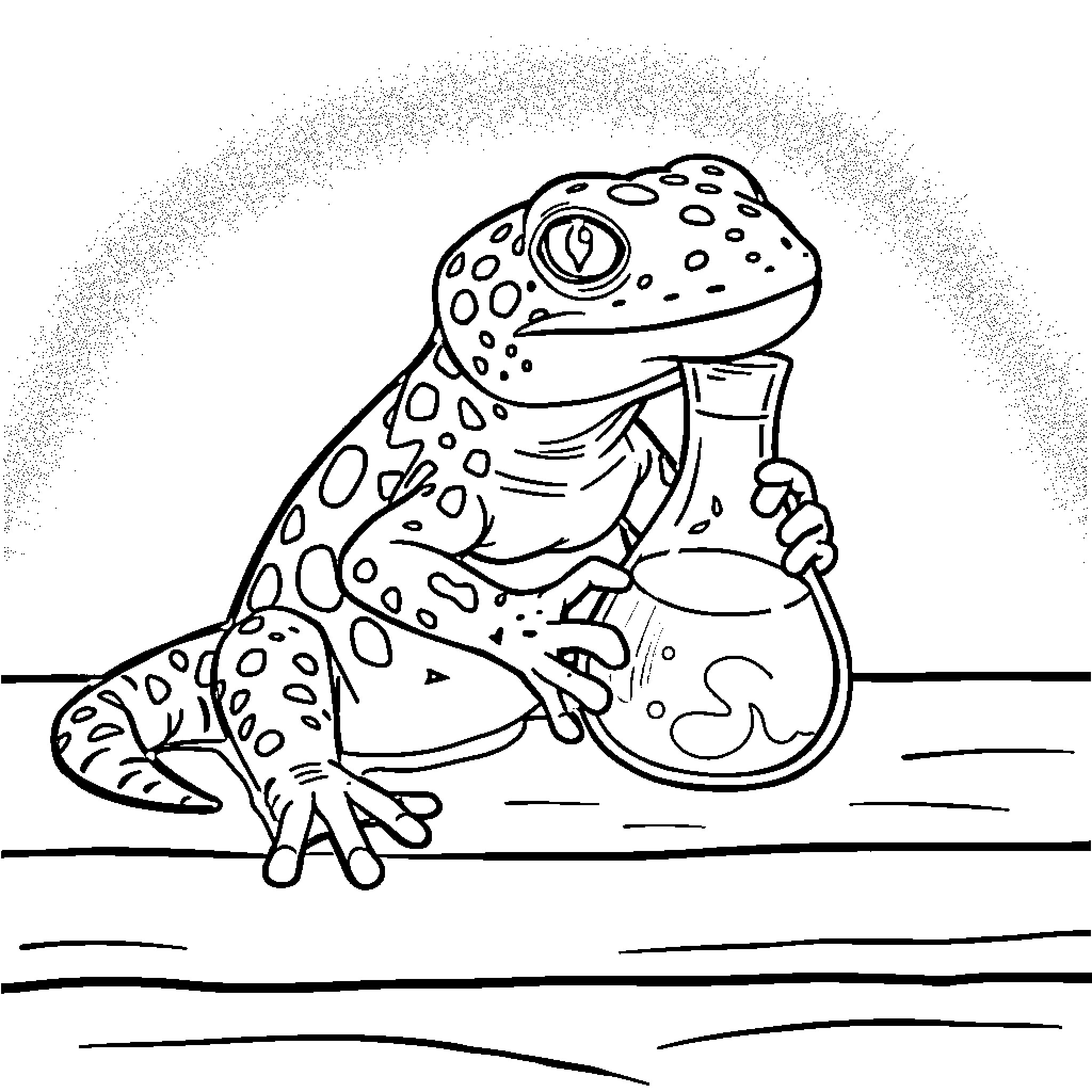 Leopard Gecko exploring its environment Coloring Page (free black-and-white line drawing printable PDF for all, from beginners to advanced learners, including children, teens, adults, and seniors)