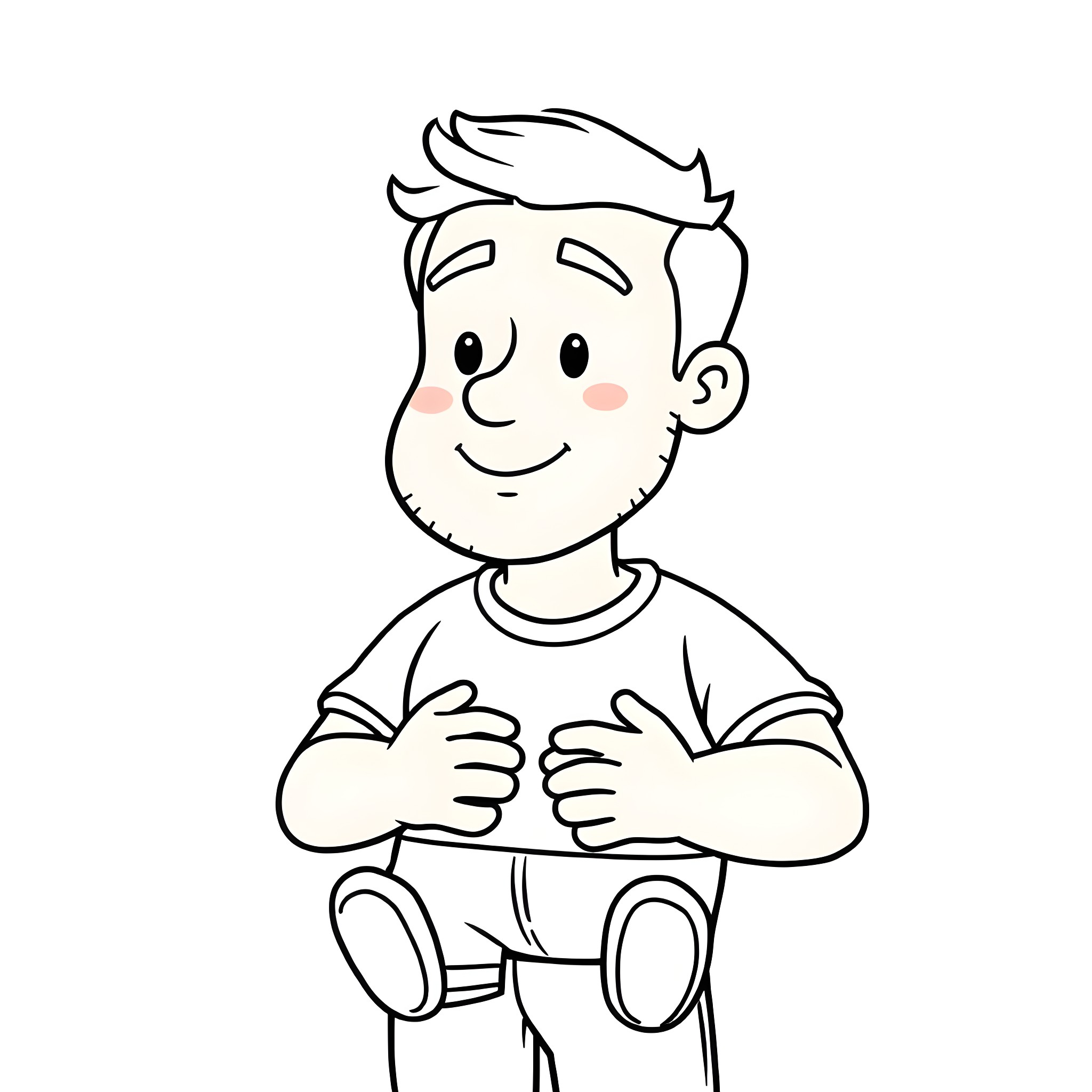Man smiling cheerfully with arms crossed Coloring Page (free black-and-white line drawing printable PDF for all, from beginners to advanced learners, including children, teens, adults, and seniors)