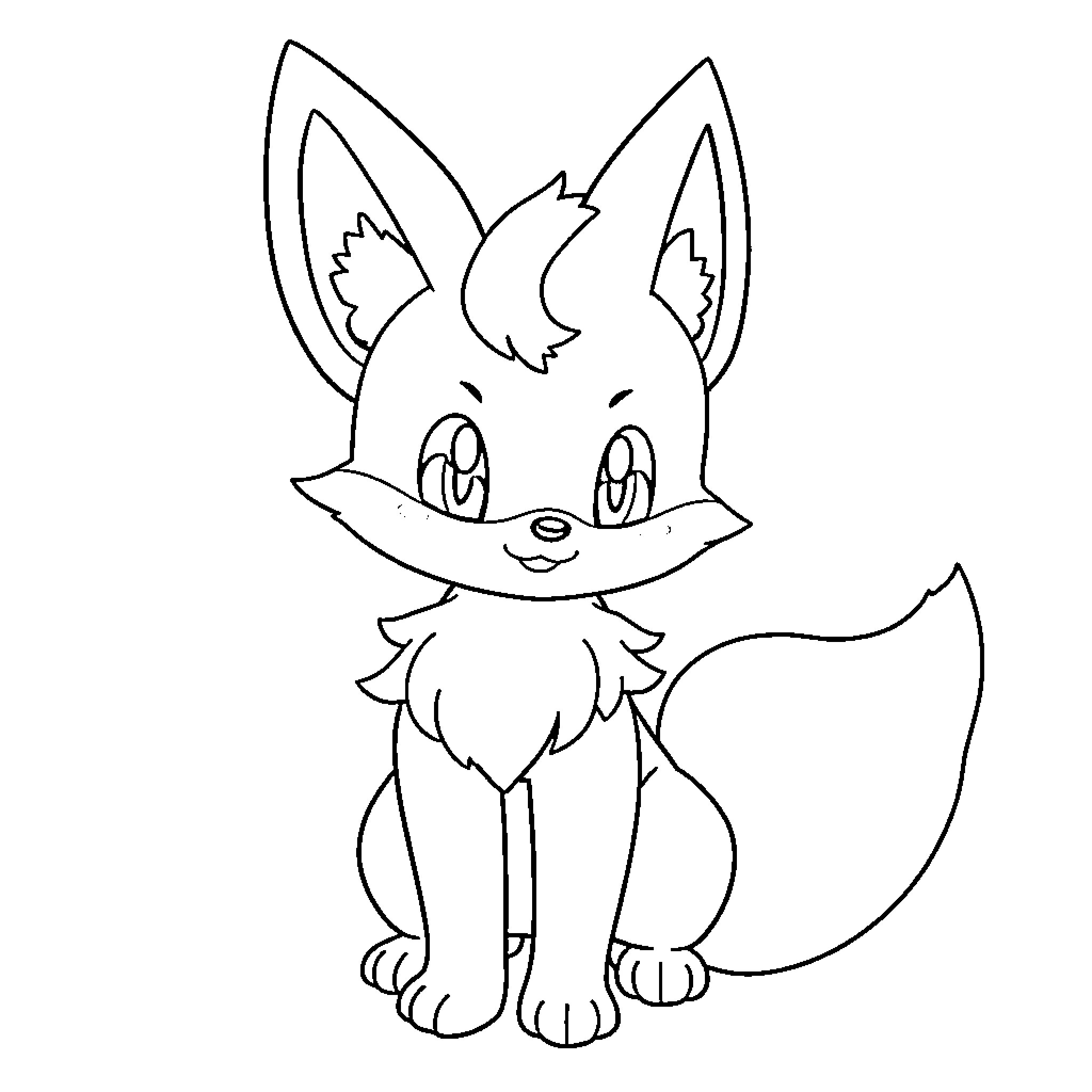 Pokémon Fox-like Creature with Expressive Features Coloring Page (free black-and-white line drawing printable PDF for all, from beginners to advanced learners, including children, teens, adults, and seniors)