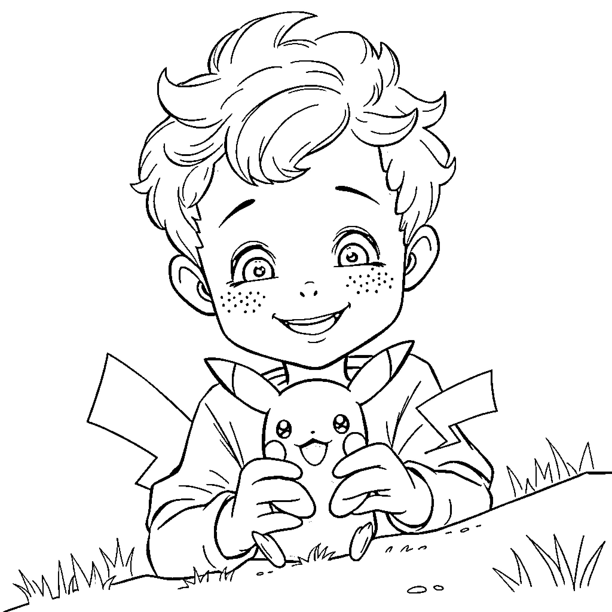 Boy playing joyfully with his pet in the park Coloring Page (free black-and-white line drawing printable PDF for all, from beginners to advanced learners, including children, teens, adults, and seniors)