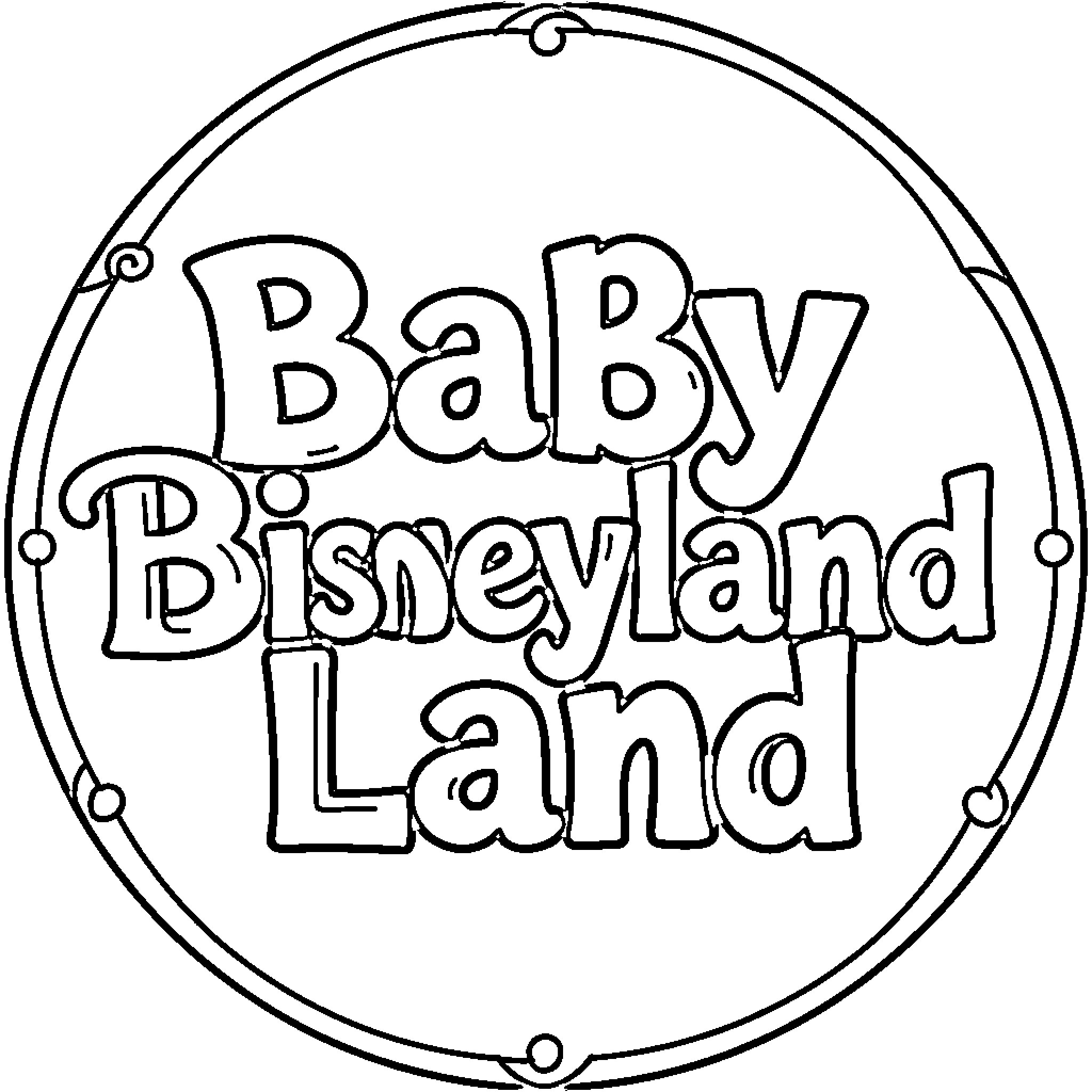 Baby Land logo inside a circular frame Coloring Page (free black-and-white line drawing printable PDF for all, from beginners to advanced learners, including children, teens, adults, and seniors)