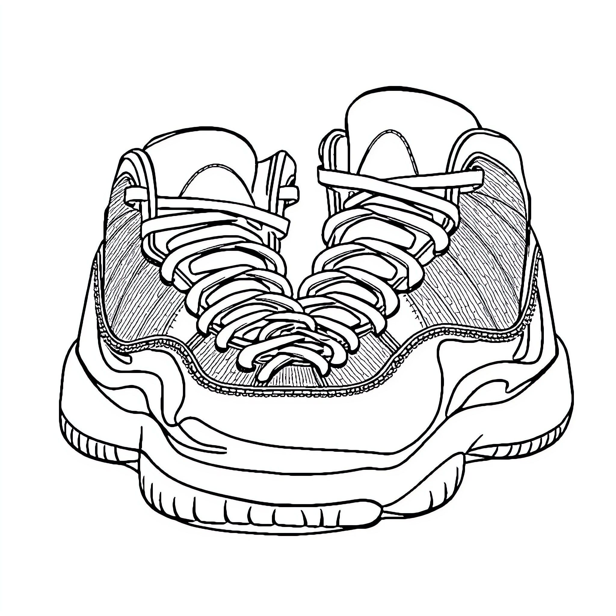Jordan 11 shoes in artistic outline drawing Coloring Page (free black-and-white line drawing printable PDF for all, from beginners to advanced learners, including children, teens, adults, and seniors)