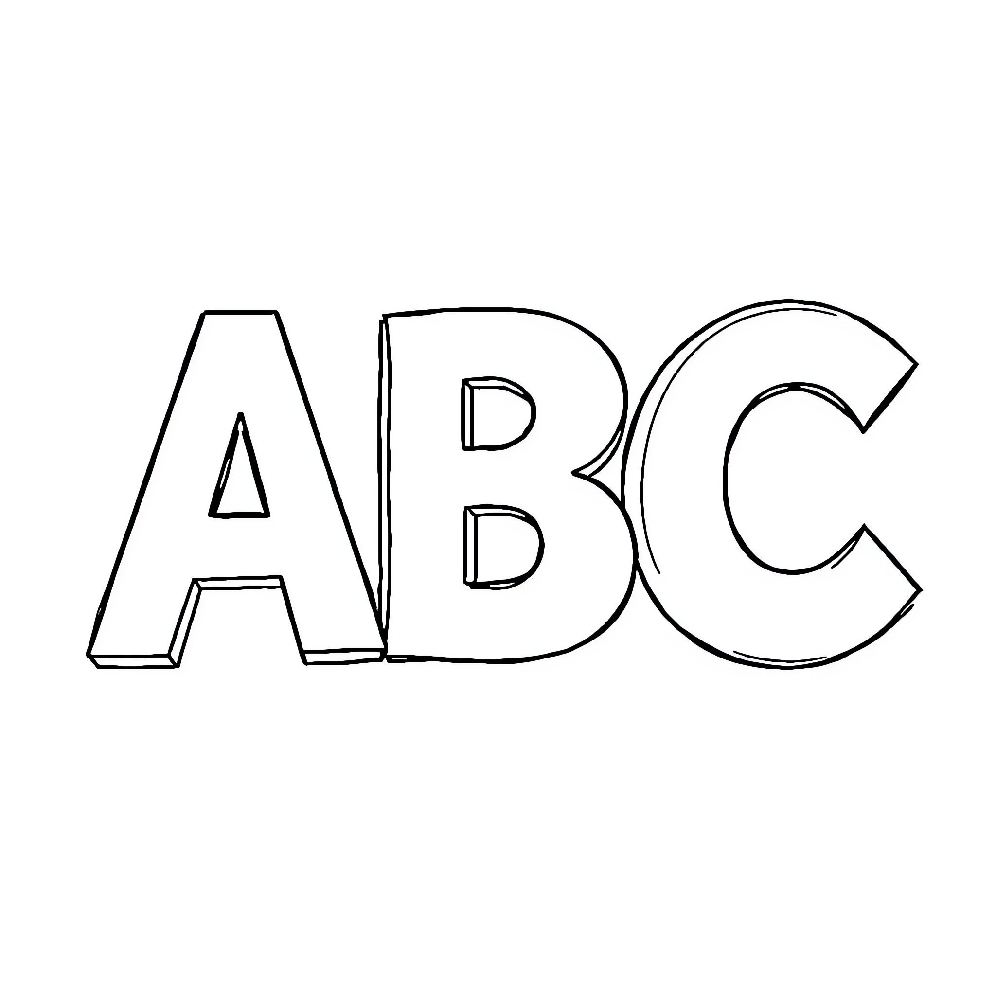 ABC - Simple line drawing of letters Coloring Page (free black-and-white line drawing printable PDF for all, from beginners to advanced learners, including children, teens, adults, and seniors)