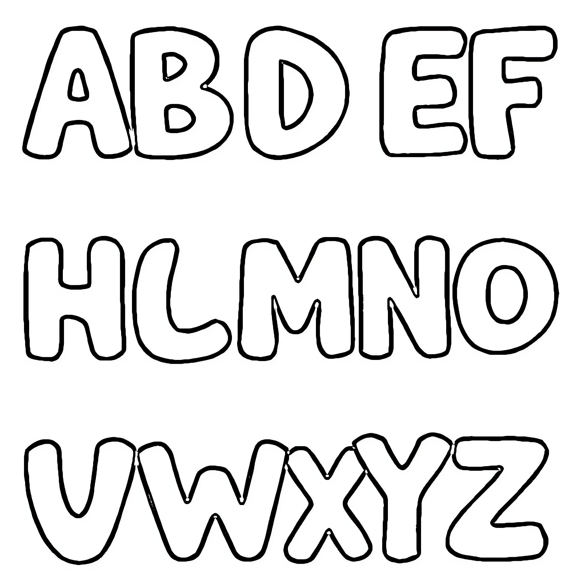 Alphabet of abstract letter forms Coloring Page (free black-and-white line drawing printable PDF for all, from beginners to advanced learners, including children, teens, adults, and seniors)