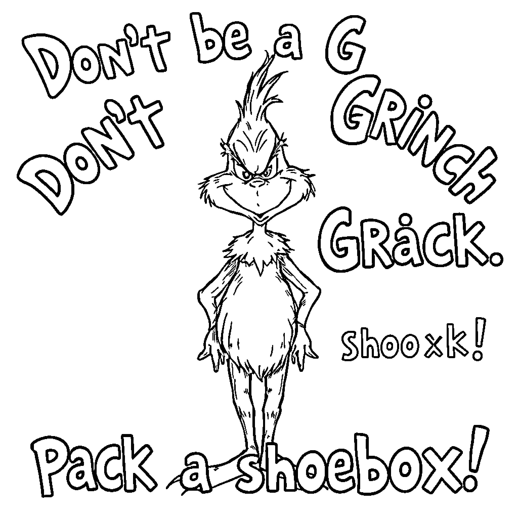 Grinch's Mischievous Antics and Demands Coloring Page (free black-and-white line drawing printable PDF for all, from beginners to advanced learners, including children, teens, adults, and seniors)
