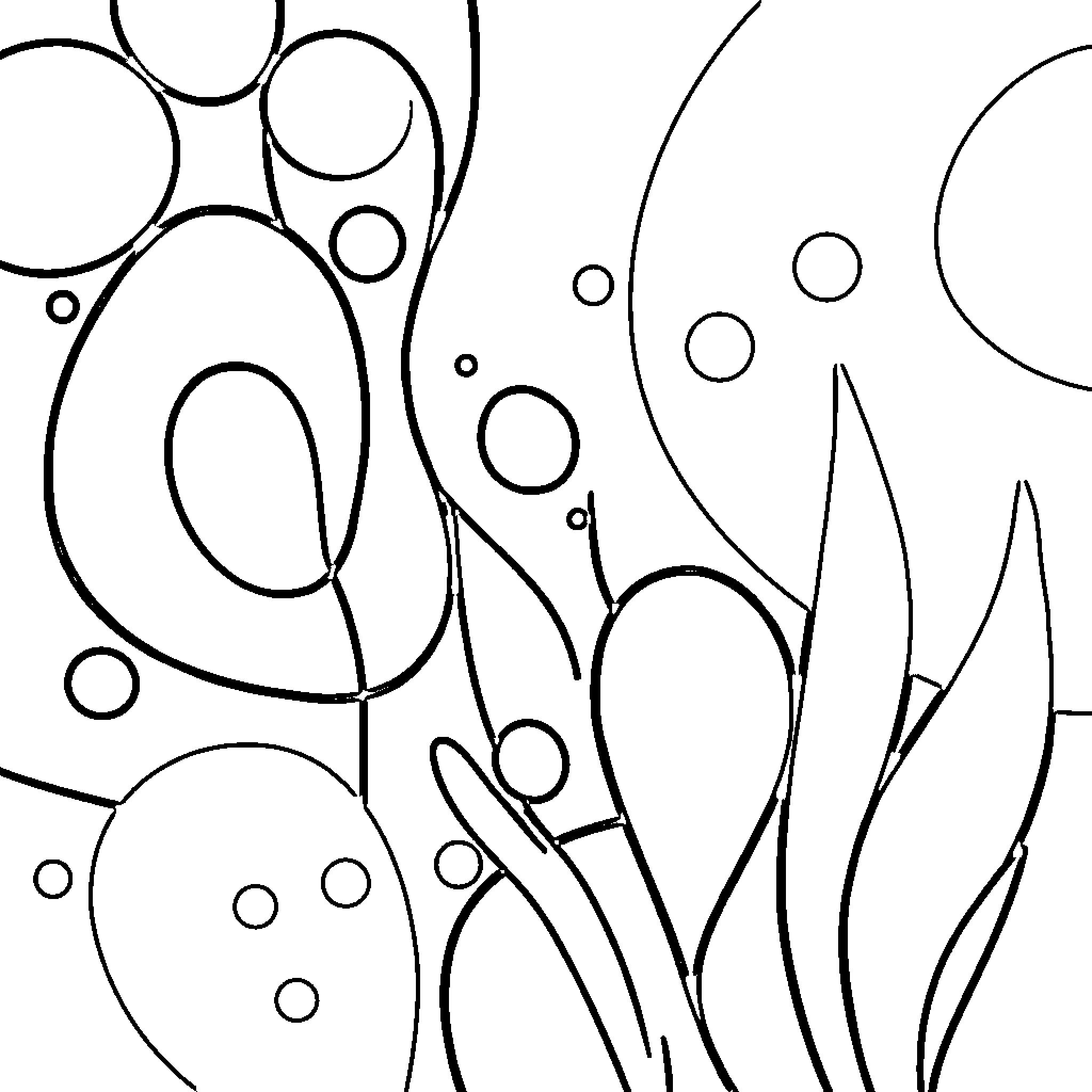 Abstract Art of Organic Shapes and Patterns Coloring Page (free black-and-white line drawing printable PDF for all, from beginners to advanced learners, including children, teens, adults, and seniors)
