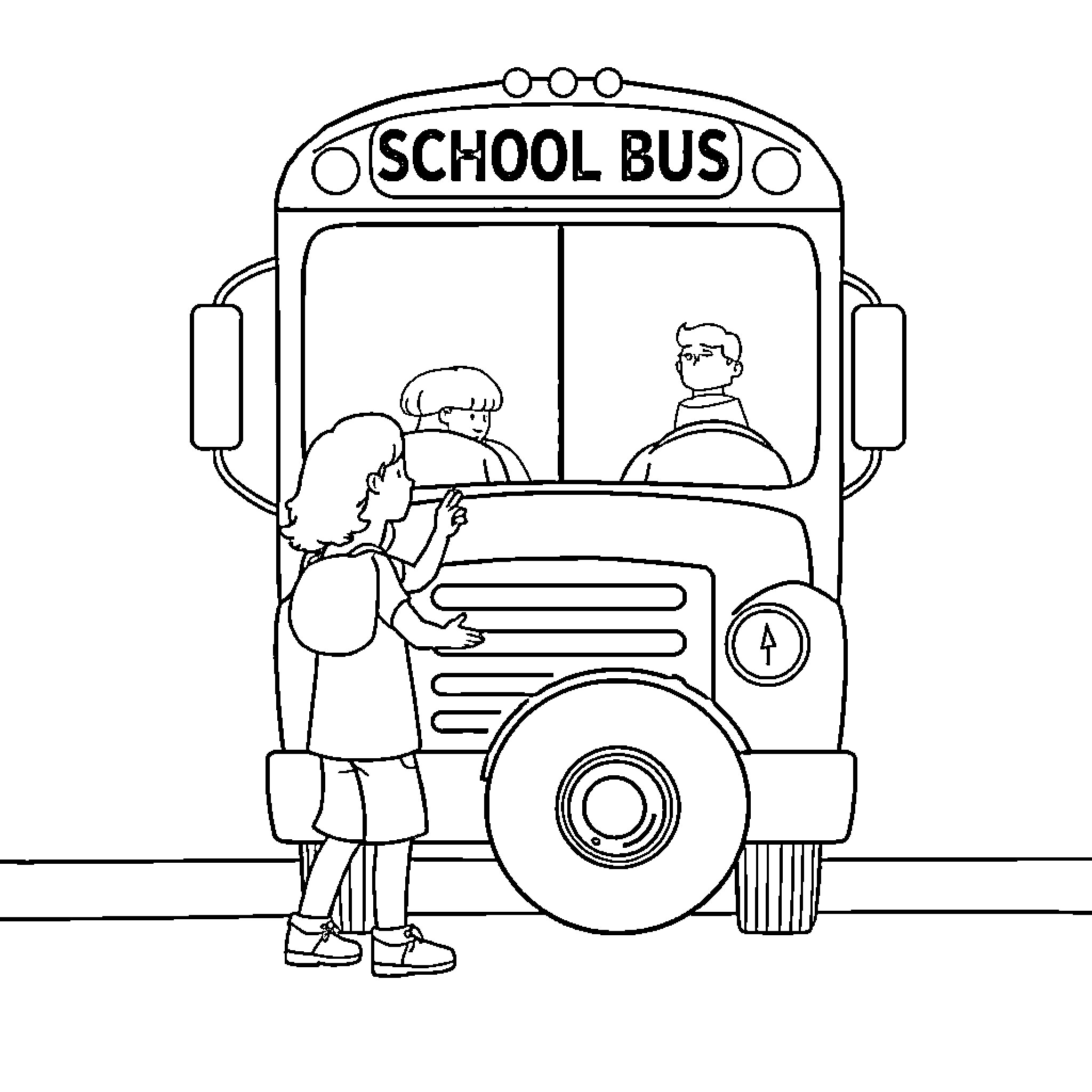 Bus transporting children to school Coloring Page (free black-and-white line drawing printable PDF for all, from beginners to advanced learners, including children, teens, adults, and seniors)