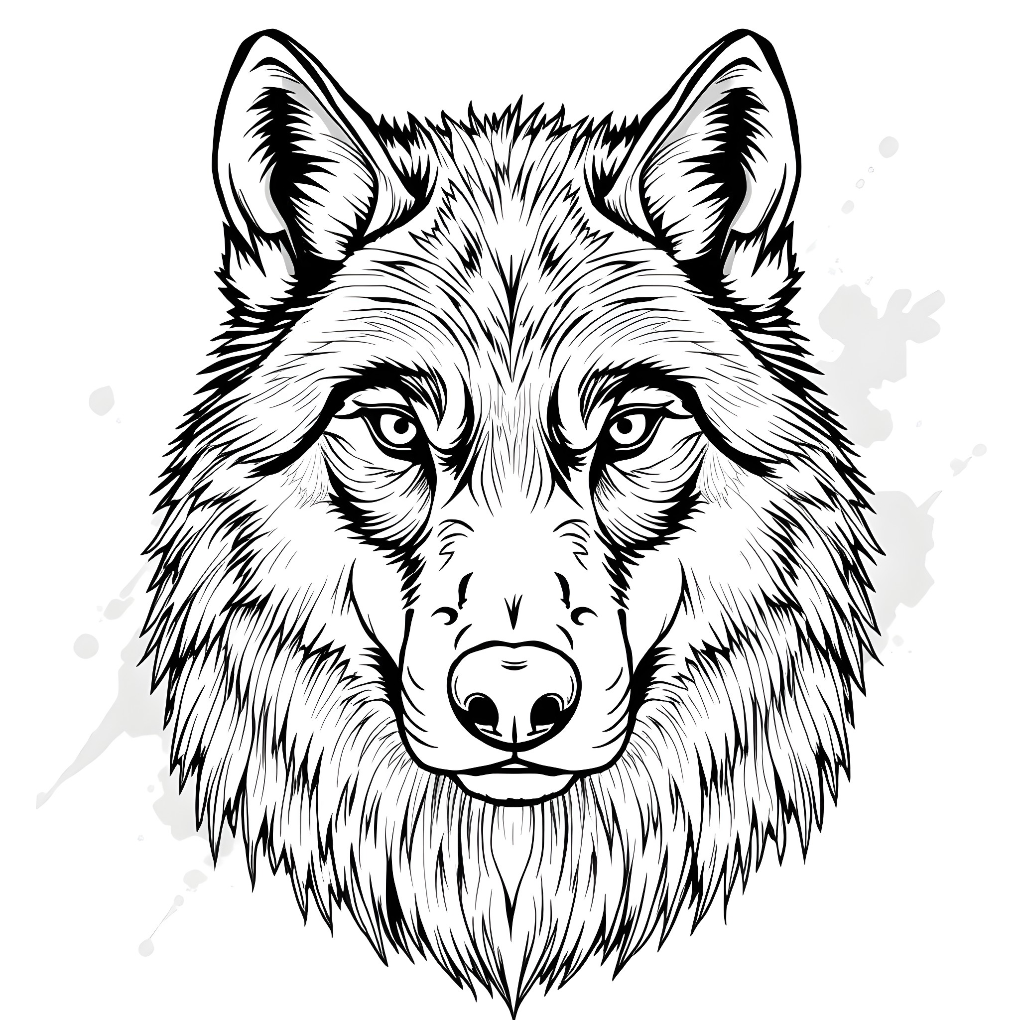 Wolf staring intensely with captivating expression Coloring Page (free black-and-white line drawing printable PDF for all, from beginners to advanced learners, including children, teens, adults, and seniors)