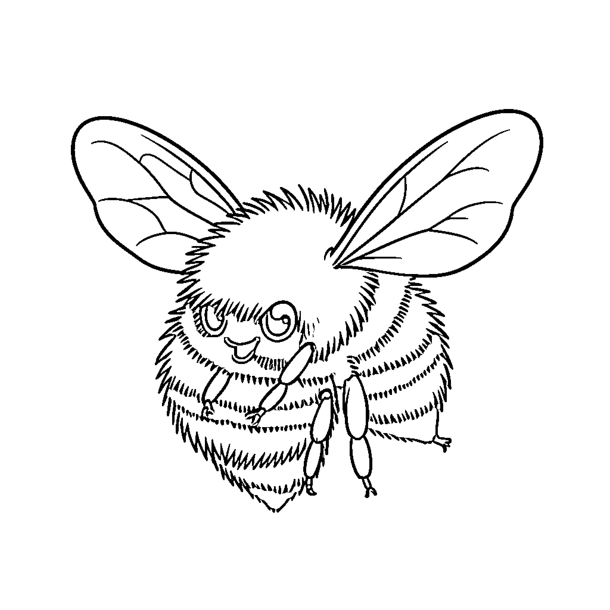 Bumblebee flying joyfully with big expressive eyes Coloring Page (free black-and-white line drawing printable PDF for all, from beginners to advanced learners, including children, teens, adults, and seniors)