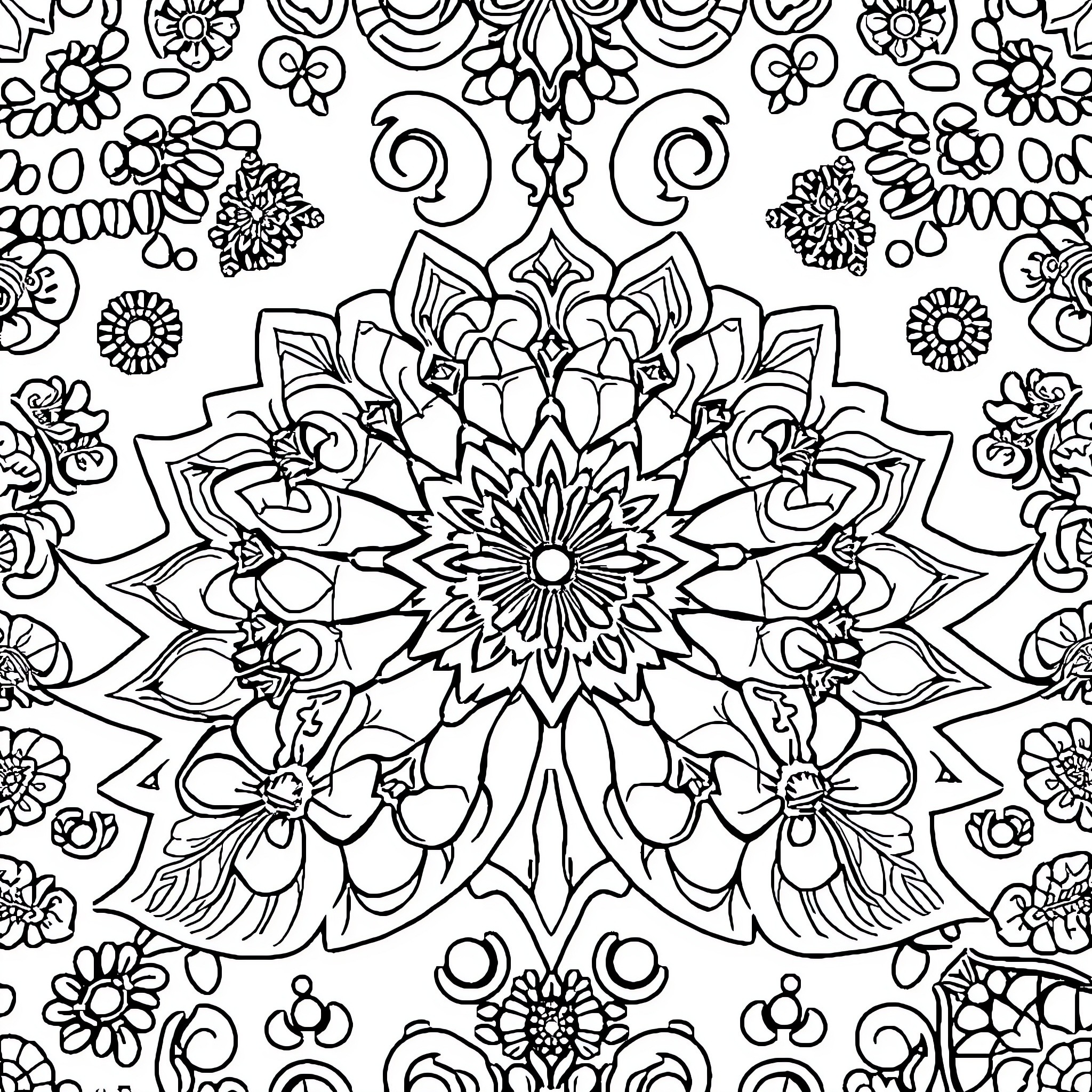 Printable Sheets with Intricate Floral Patterns Coloring Page (free black-and-white line drawing printable PDF for all, from beginners to advanced learners, including children, teens, adults, and seniors)