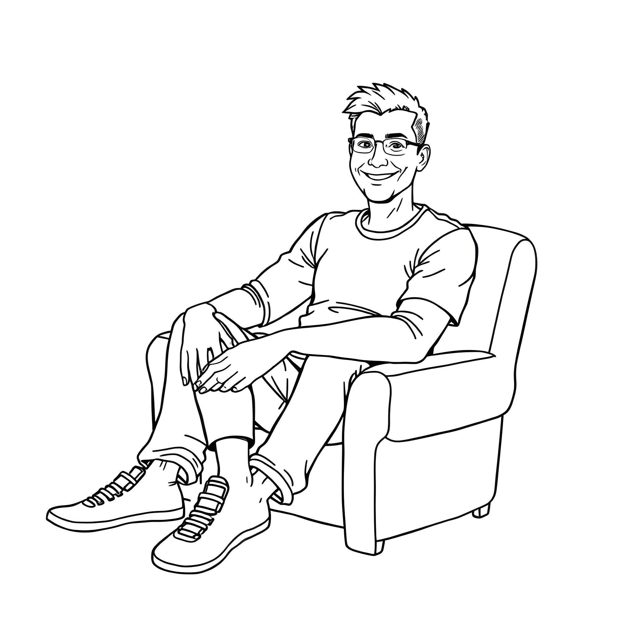 Aljan Enjoying a Comfortable Moment Coloring Page (free black-and-white line drawing printable PDF for all, from beginners to advanced learners, including children, teens, adults, and seniors)