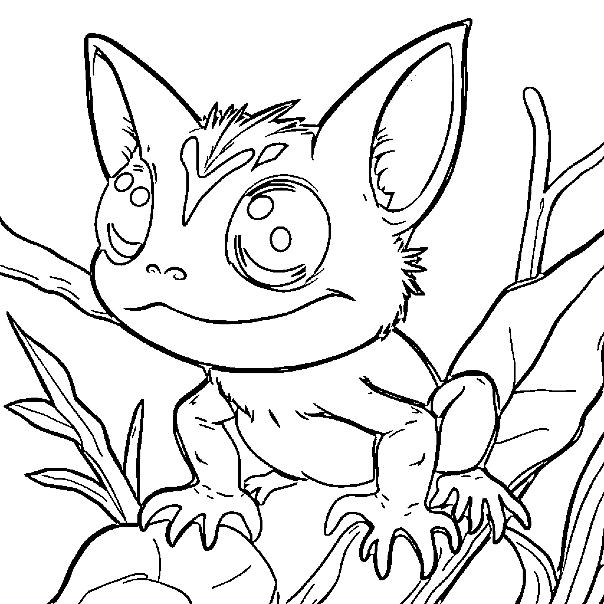 Creature exploring a whimsical forest Coloring Page (free black-and-white line drawing printable PDF for all, from beginners to advanced learners, including children, teens, adults, and seniors)