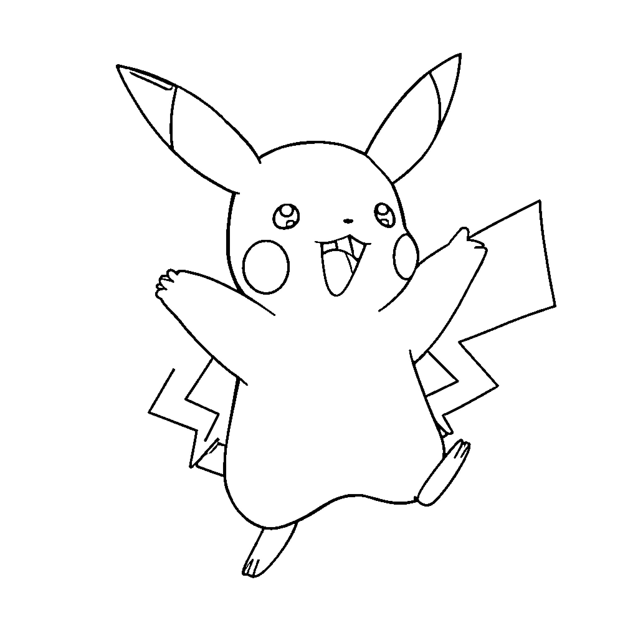 Pikachu making a funny expression Coloring Page (free black-and-white line drawing printable PDF for all, from beginners to advanced learners, including children, teens, adults, and seniors)