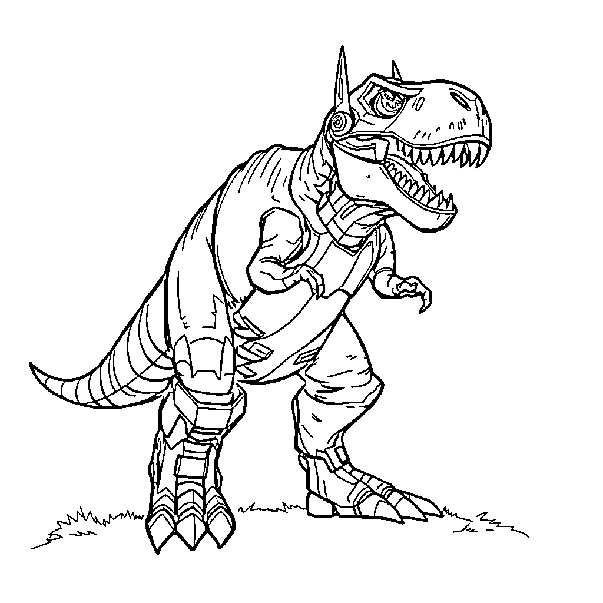 Optimus Prime as a Fearsome Robotic Dinosaur Coloring Page (free black-and-white line drawing printable PDF for all, from beginners to advanced learners, including children, teens, adults, and seniors)
