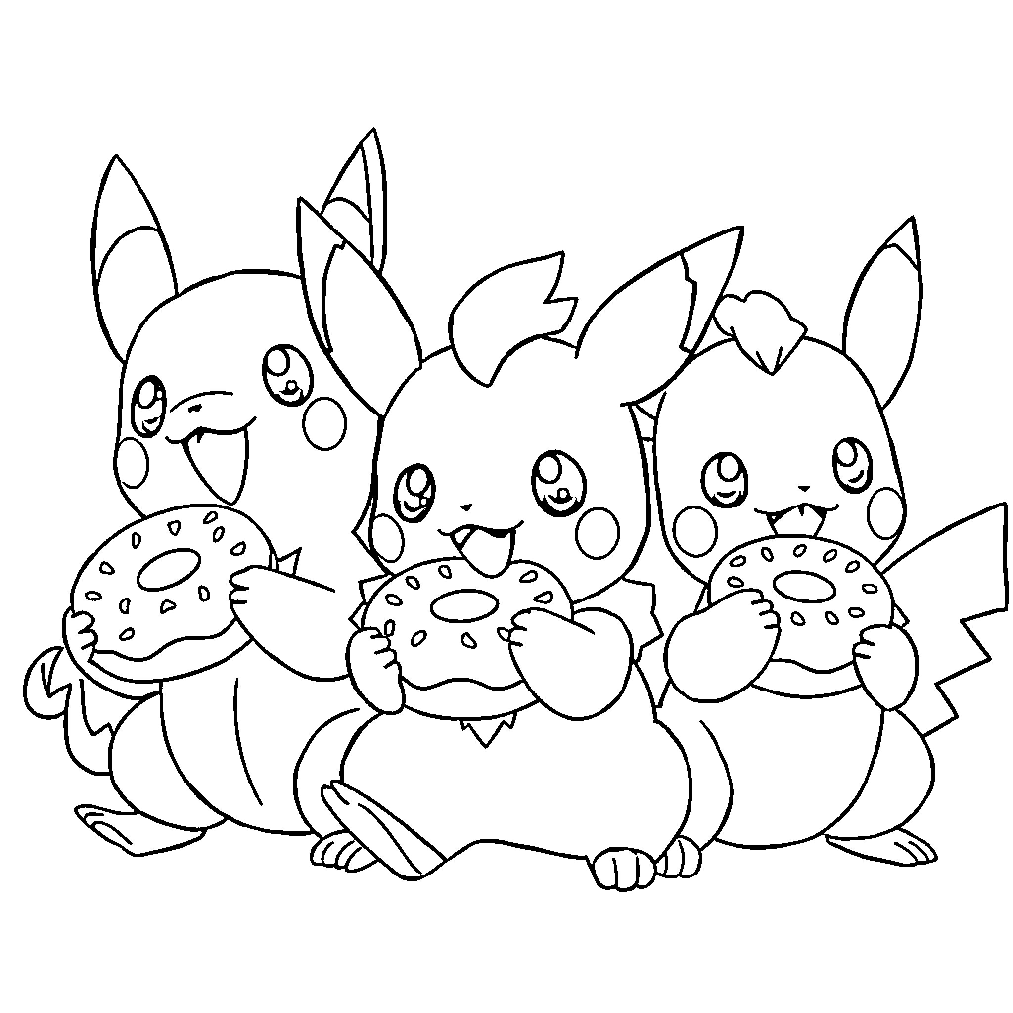 Pokémon characters interacting in a fun scene Coloring Page (free black-and-white line drawing printable PDF for all, from beginners to advanced learners, including children, teens, adults, and seniors)