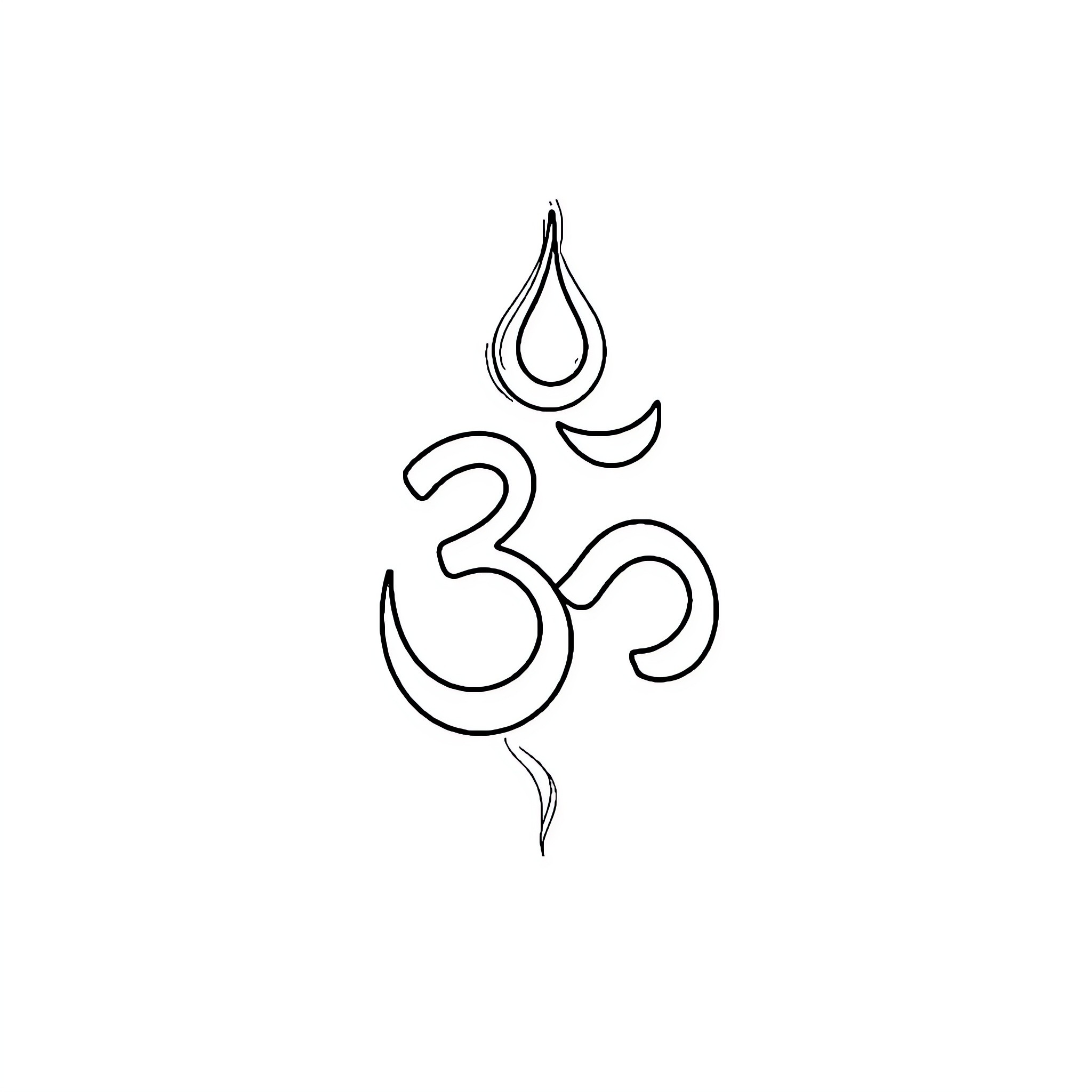 Aum Symbol in Black and White Coloring Page (free black-and-white line drawing printable PDF for all, from beginners to advanced learners, including children, teens, adults, and seniors)