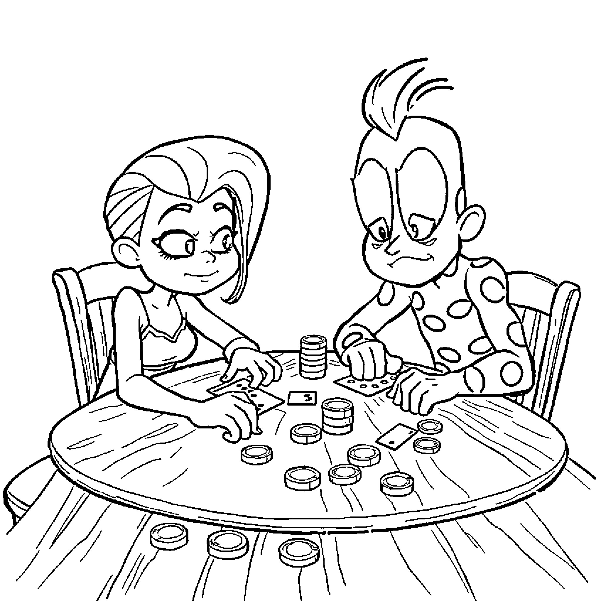 Gaby and friend playing games together Coloring Page (free black-and-white line drawing printable PDF for all, from beginners to advanced learners, including children, teens, adults, and seniors)