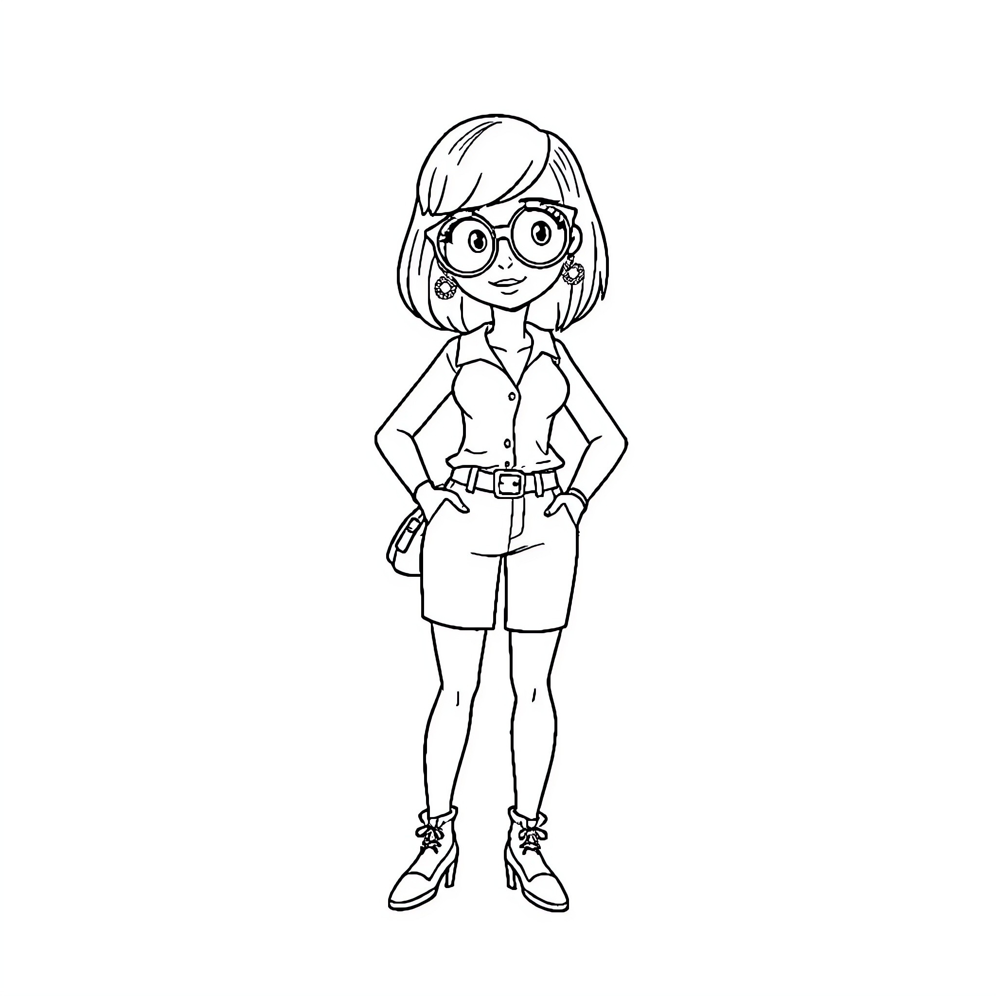 Tina's Stylish Pose in Casual Outfit Coloring Page (free black-and-white line drawing printable PDF for all, from beginners to advanced learners, including children, teens, adults, and seniors)