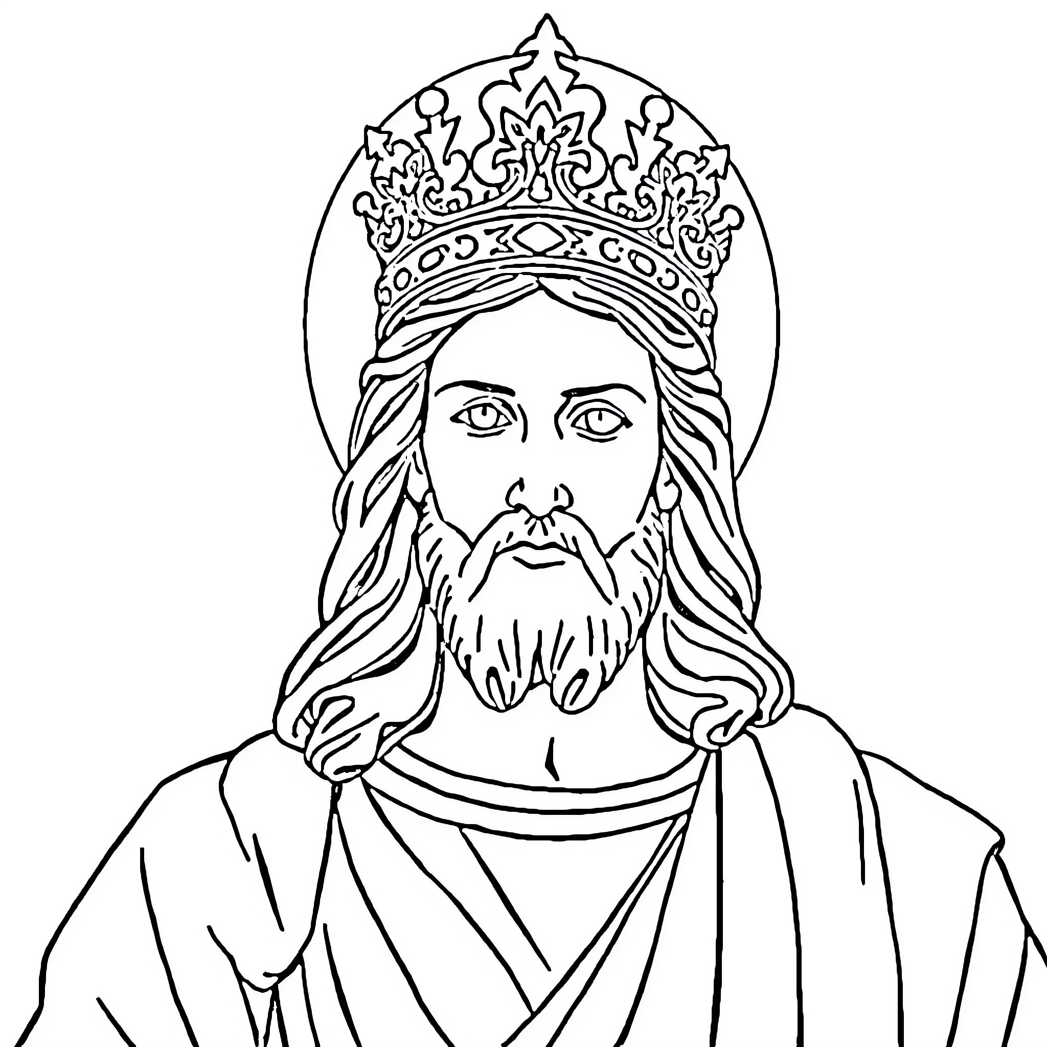 Christ, the King with a Regal Crown Coloring Page (free black-and-white line drawing printable PDF for all, from beginners to advanced learners, including children, teens, adults, and seniors)
