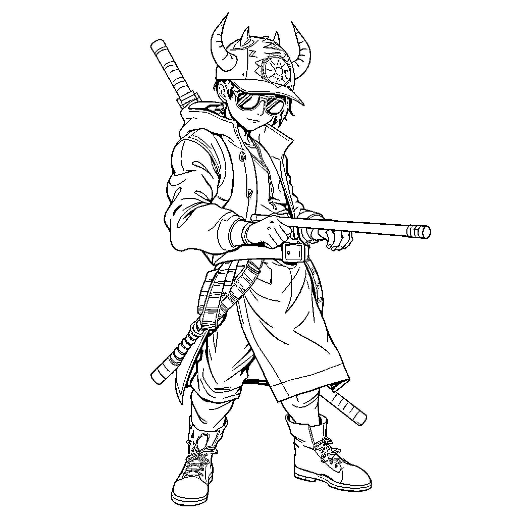 Demon Hunter in Fierce Battle Stance Coloring Page (free black-and-white line drawing printable PDF for all, from beginners to advanced learners, including children, teens, adults, and seniors)