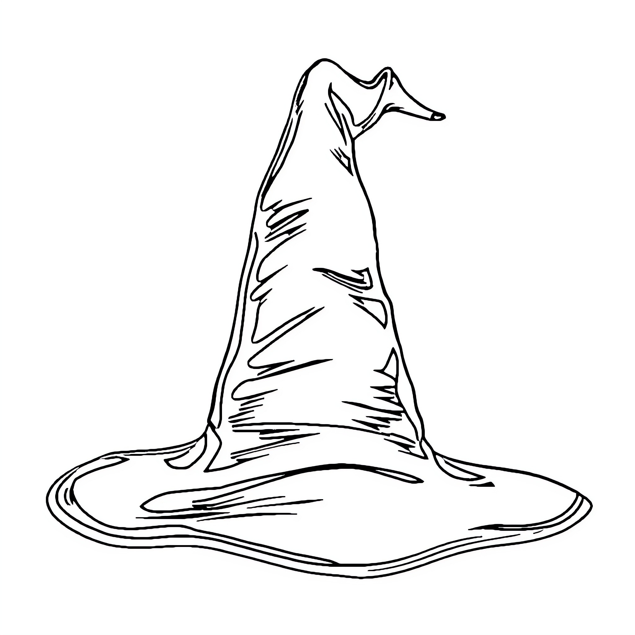 Witch Hat with Flowing Fabric Coloring Page (free black-and-white line drawing printable PDF for all, from beginners to advanced learners, including children, teens, adults, and seniors)