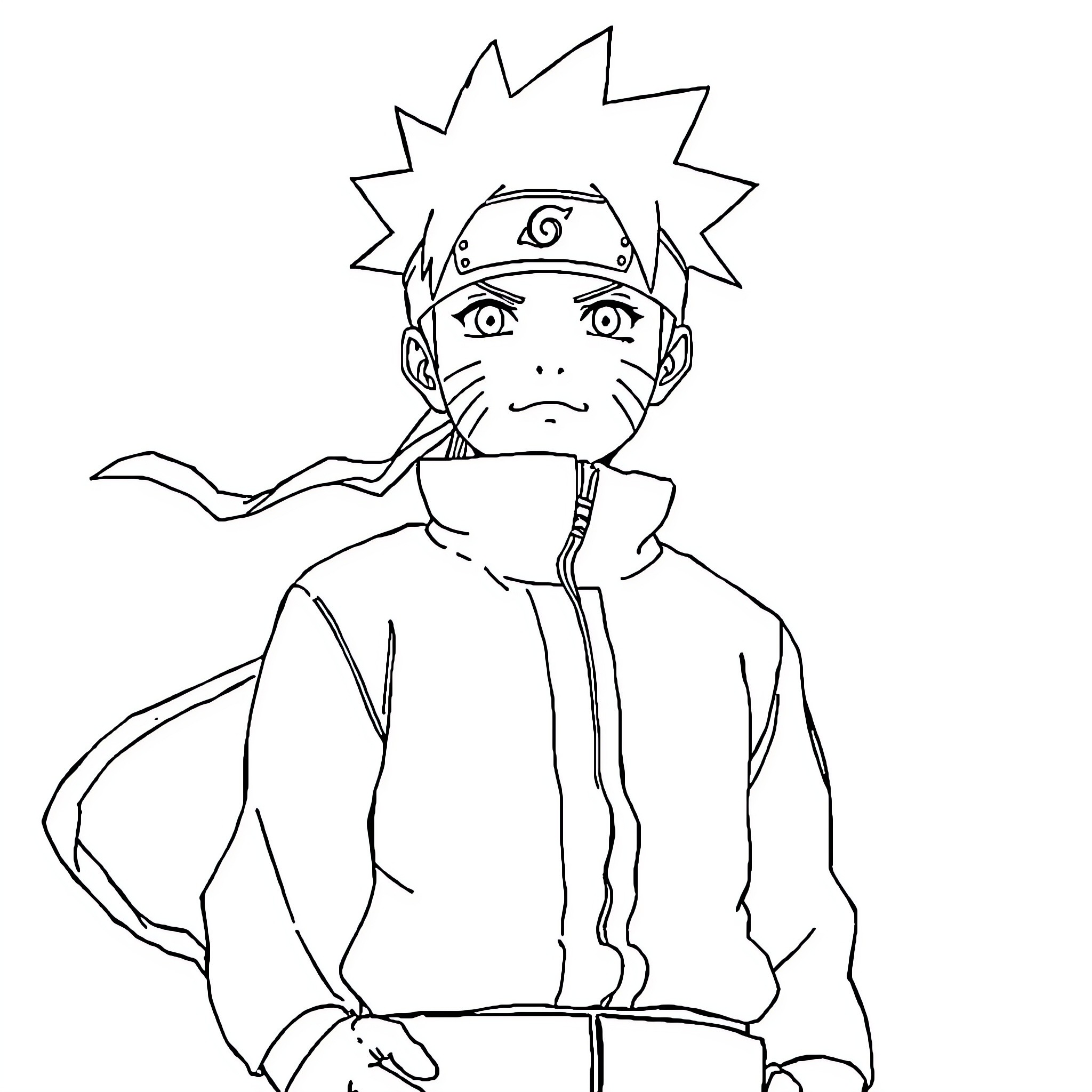 Naruto in Determined Pose with Ninja Attire Coloring Page (free black-and-white line drawing printable PDF for all, from beginners to advanced learners, including children, teens, adults, and seniors)