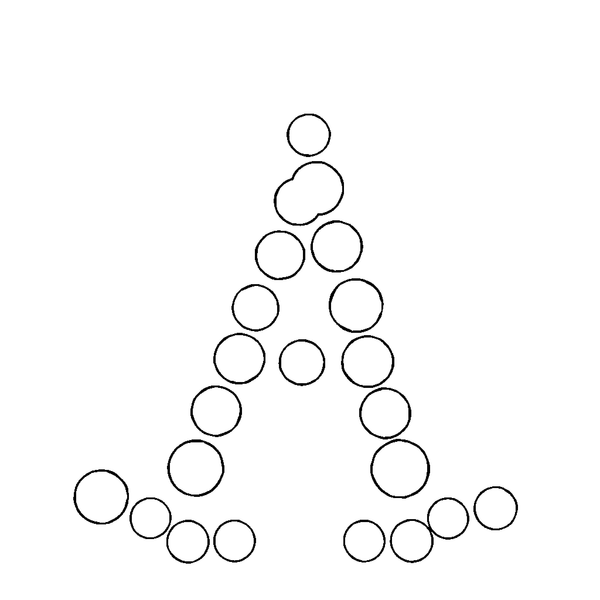 Letter A Composed of Overlapping Circles Coloring Page (free black-and-white line drawing printable PDF for all, from beginners to advanced learners, including children, teens, adults, and seniors)