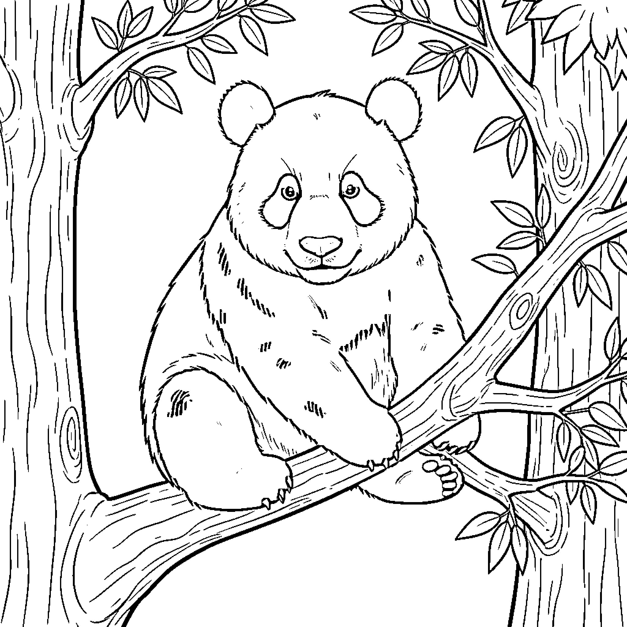 Red Panda resting peacefully in the forest Coloring Page (free black-and-white line drawing printable PDF for all, from beginners to advanced learners, including children, teens, adults, and seniors)