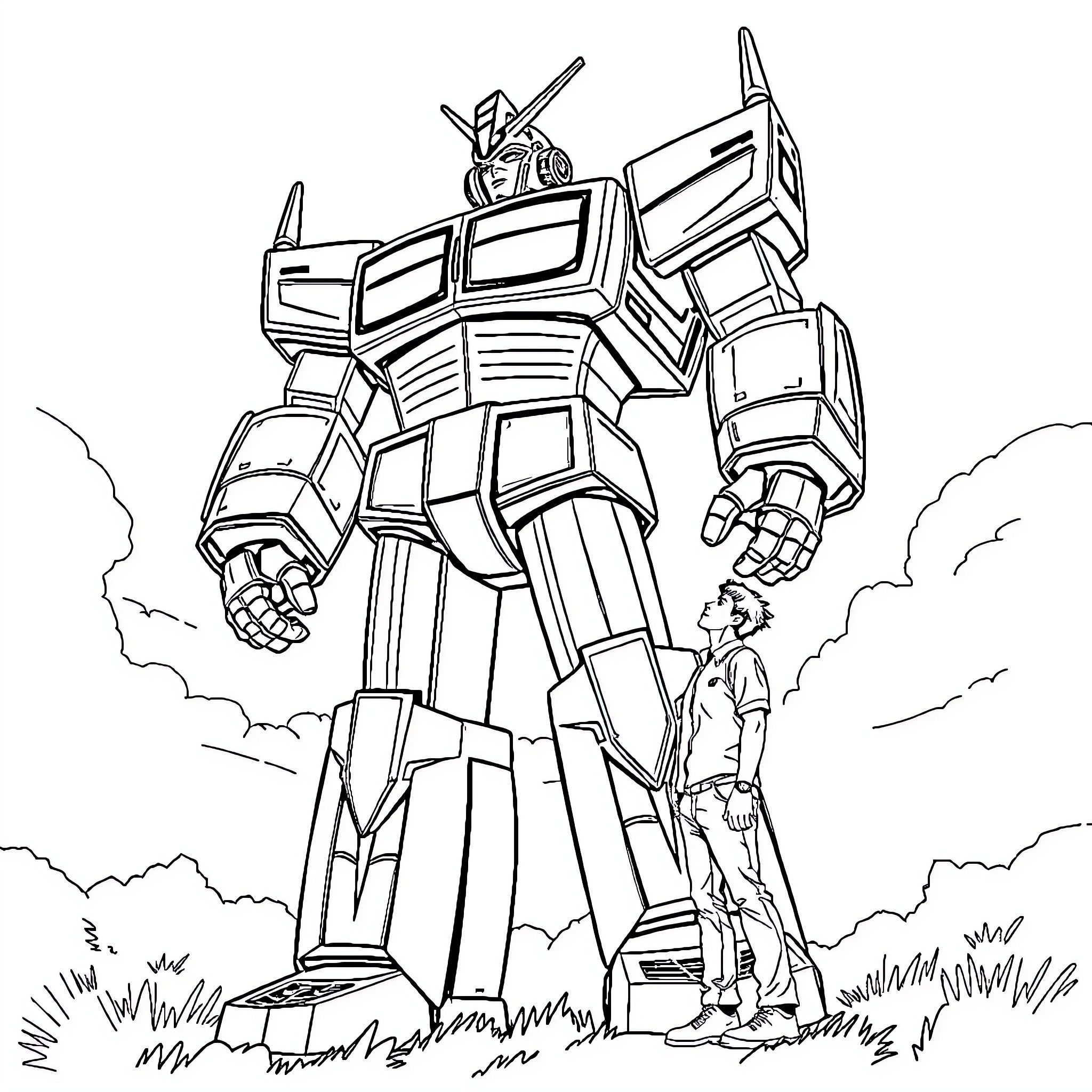 Mazinger Z battling in an epic robot showdown Coloring Page (free black-and-white line drawing printable PDF for all, from beginners to advanced learners, including children, teens, adults, and seniors)