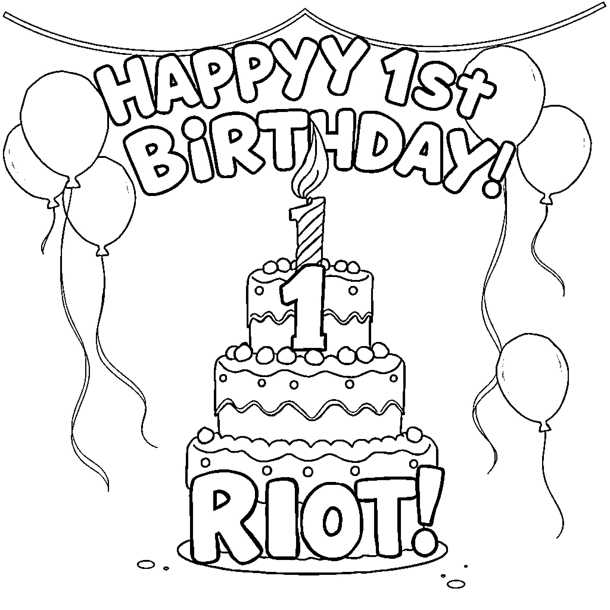 Birthday Celebration with Cake and Balloons Coloring Page (free black-and-white line drawing printable PDF for all, from beginners to advanced learners, including children, teens, adults, and seniors)