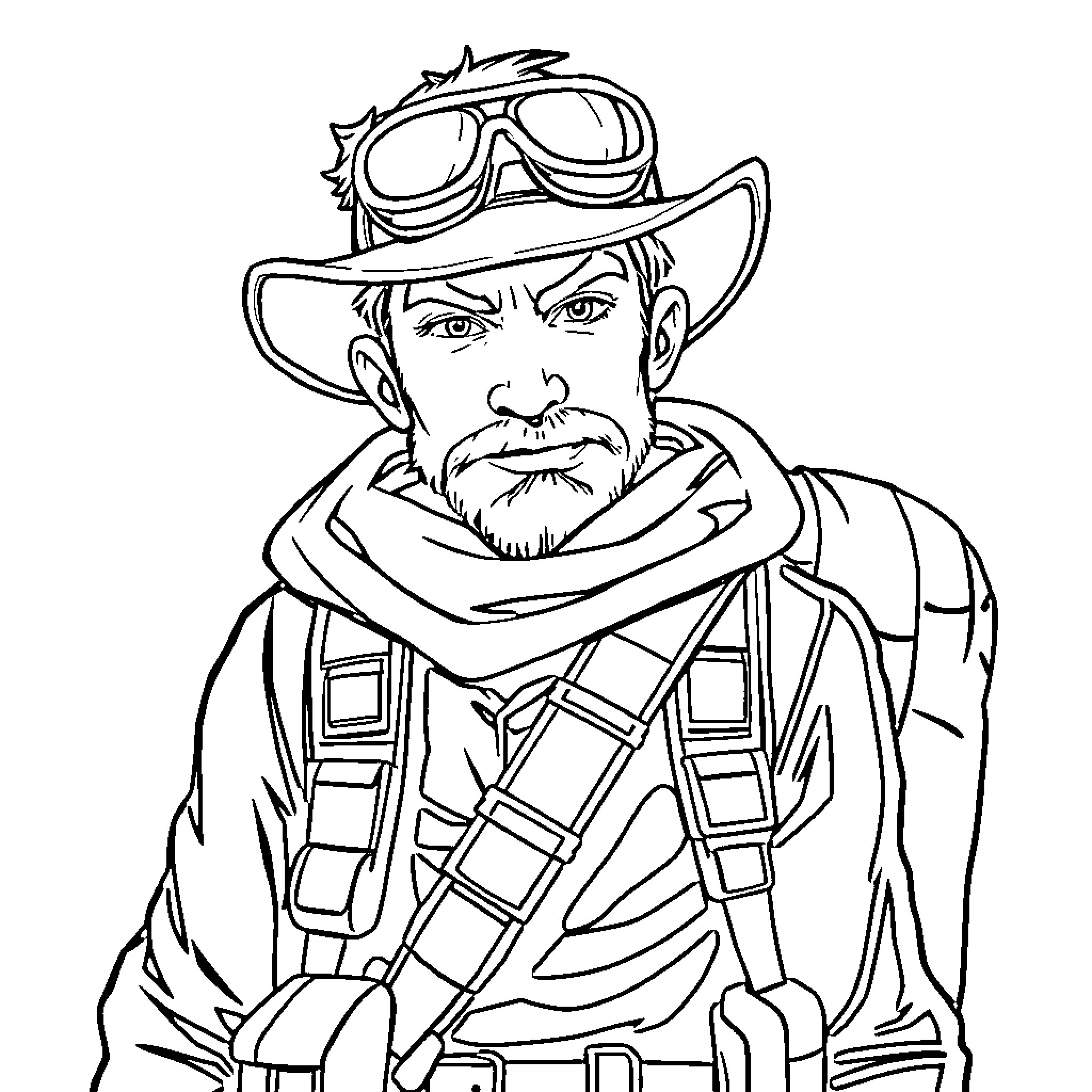 Huntrix Adventurer Exploring the Unknown Coloring Page (free black-and-white line drawing printable PDF for all, from beginners to advanced learners, including children, teens, adults, and seniors)