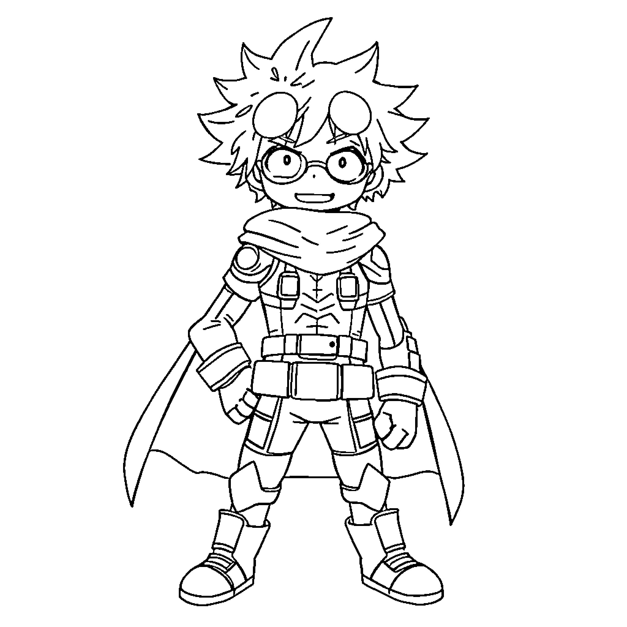 Deku in heroic stance with determined expression Coloring Page (free black-and-white line drawing printable PDF for all, from beginners to advanced learners, including children, teens, adults, and seniors)