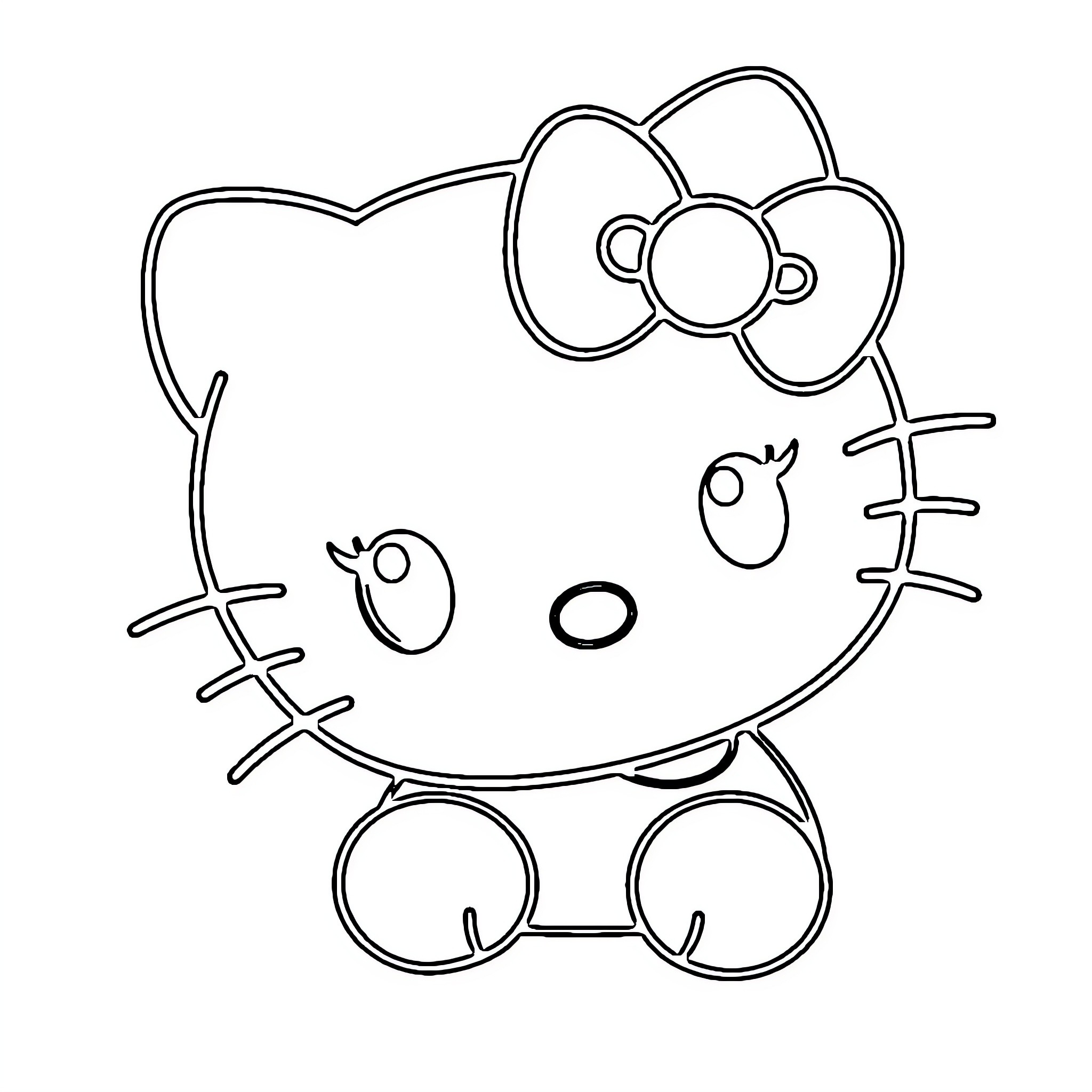 Hello Kitty sitting calmly Coloring Page (free black-and-white line drawing printable PDF for all, from beginners to advanced learners, including children, teens, adults, and seniors)
